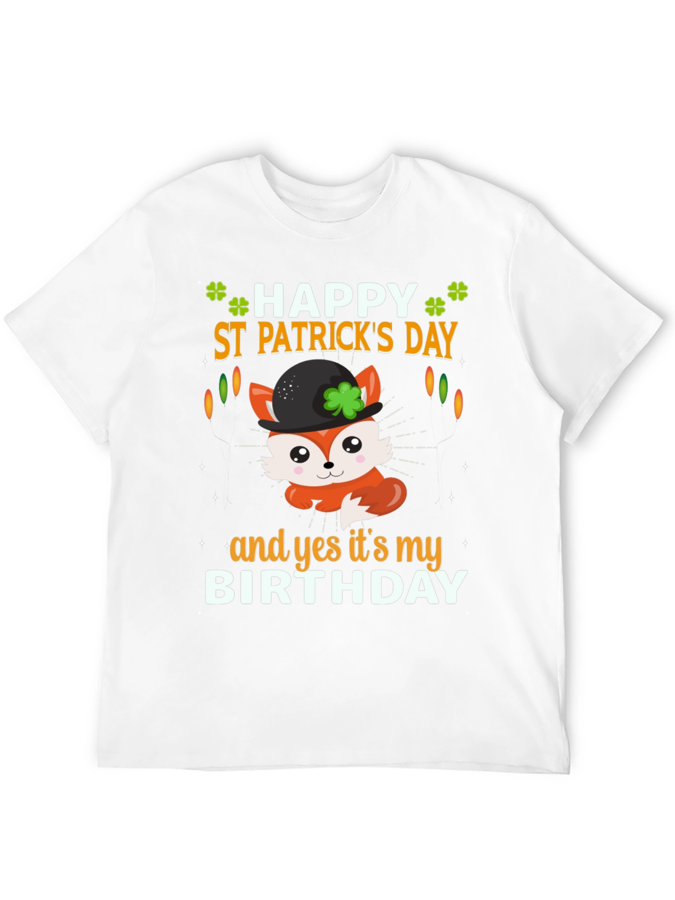 Black St. Patrick's Day Birthday Fox T-Shirt view 12