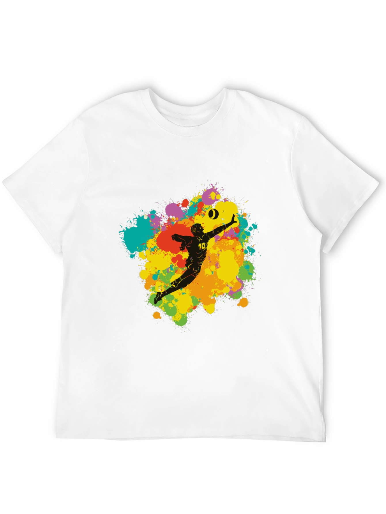 Black Volleyball Player Art T-Shirt - Colorful Splash Design view 12