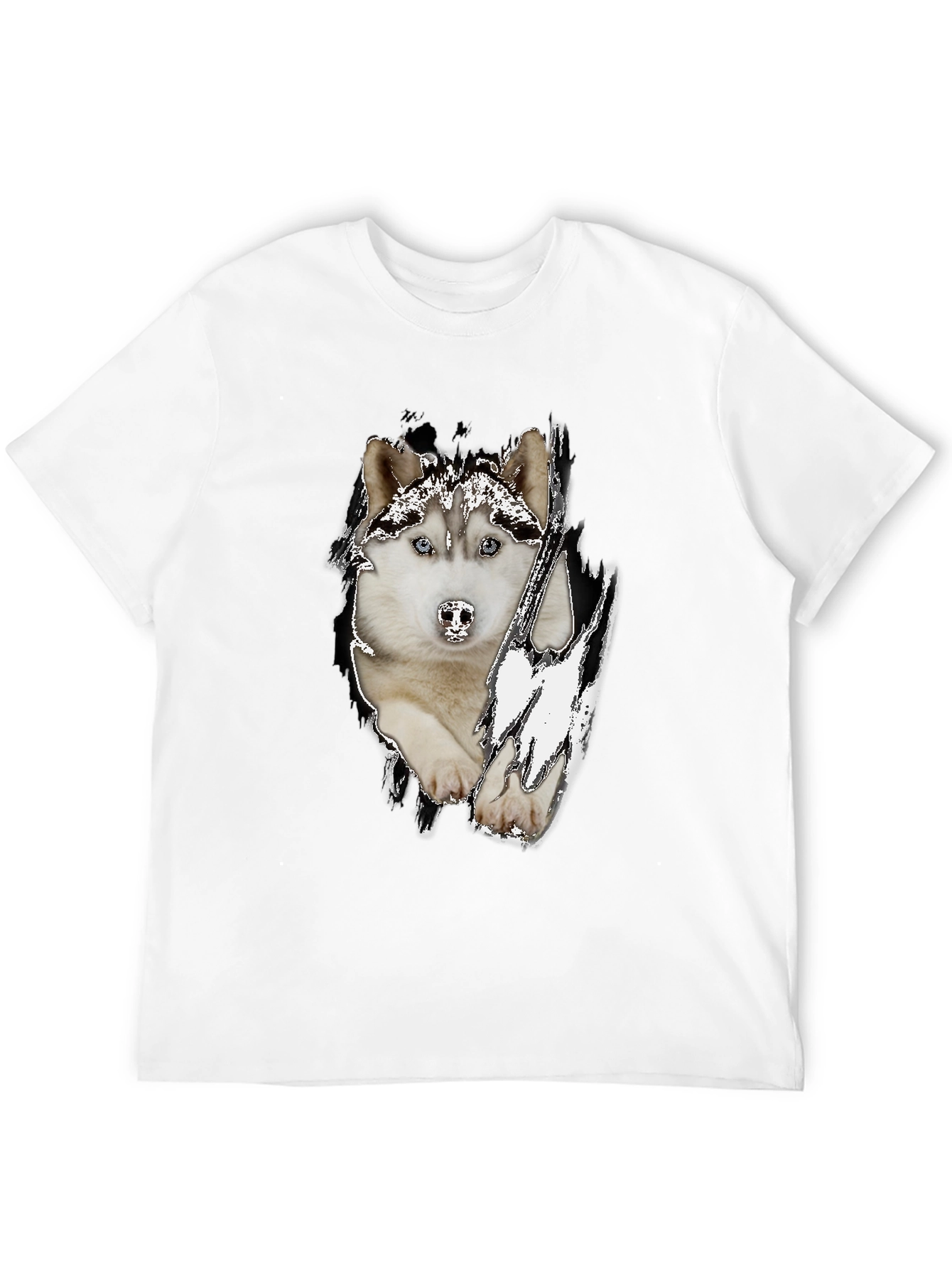 Black Husky Dog Graphic Black T-Shirt for Men view 12