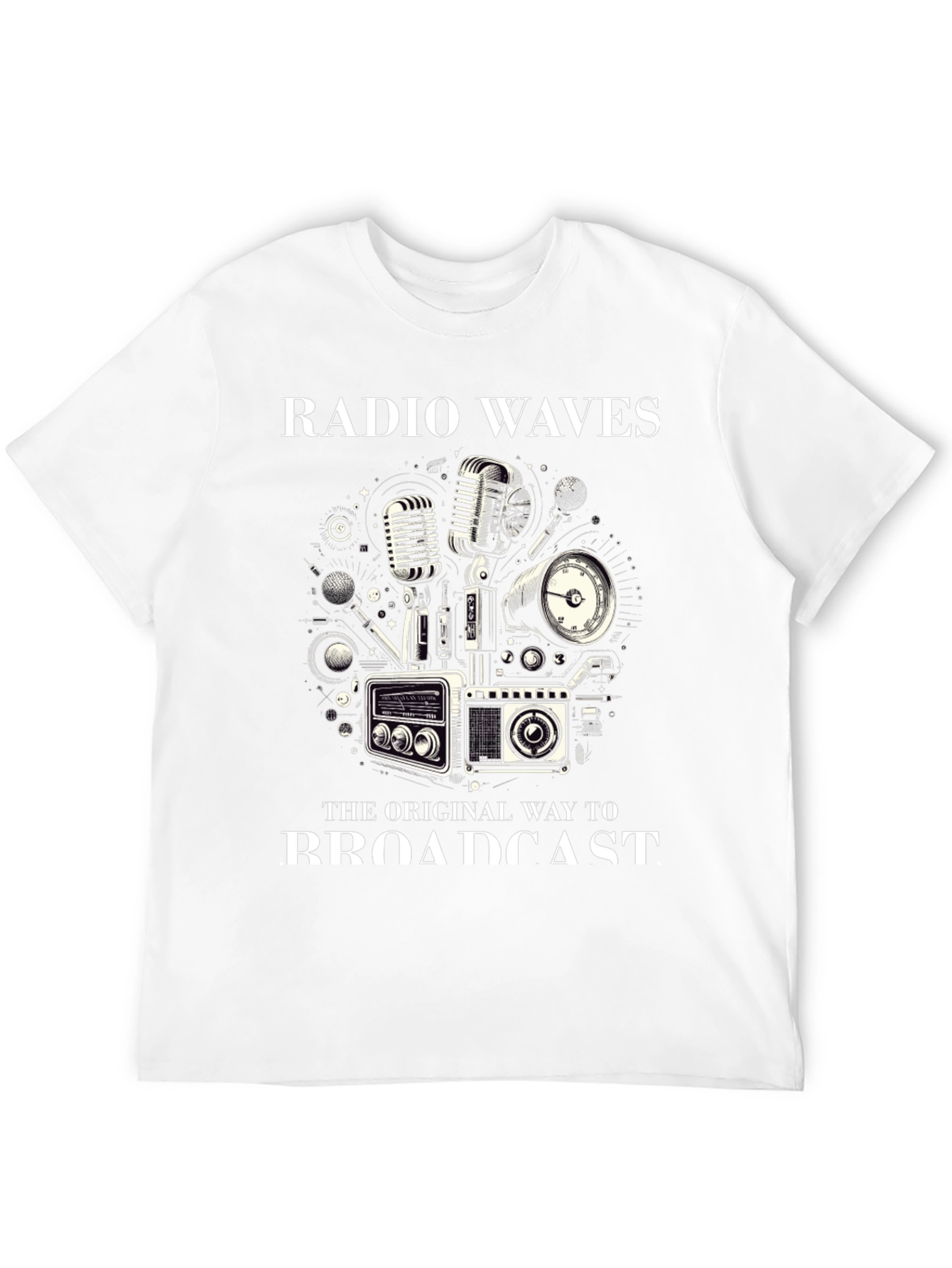 Black Retro Radio Waves Broadcast Graphic Tee view 12