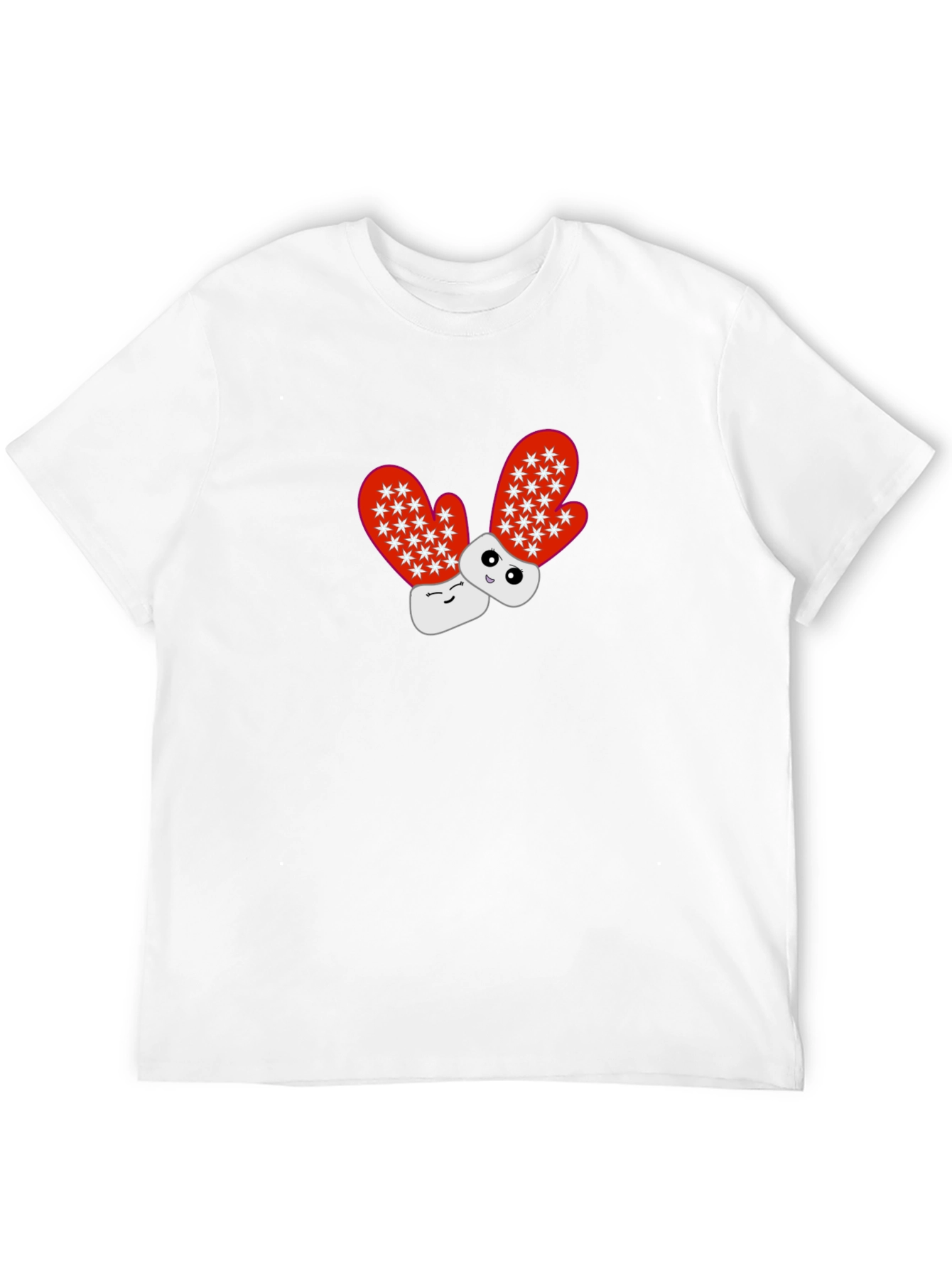 Black Cute Cartoon Mittens Black T-Shirt view 12