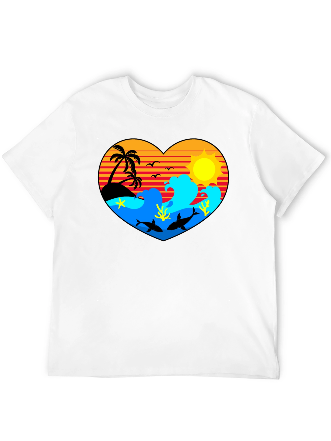 Tropical Heart Design Black T-Shirt - 12