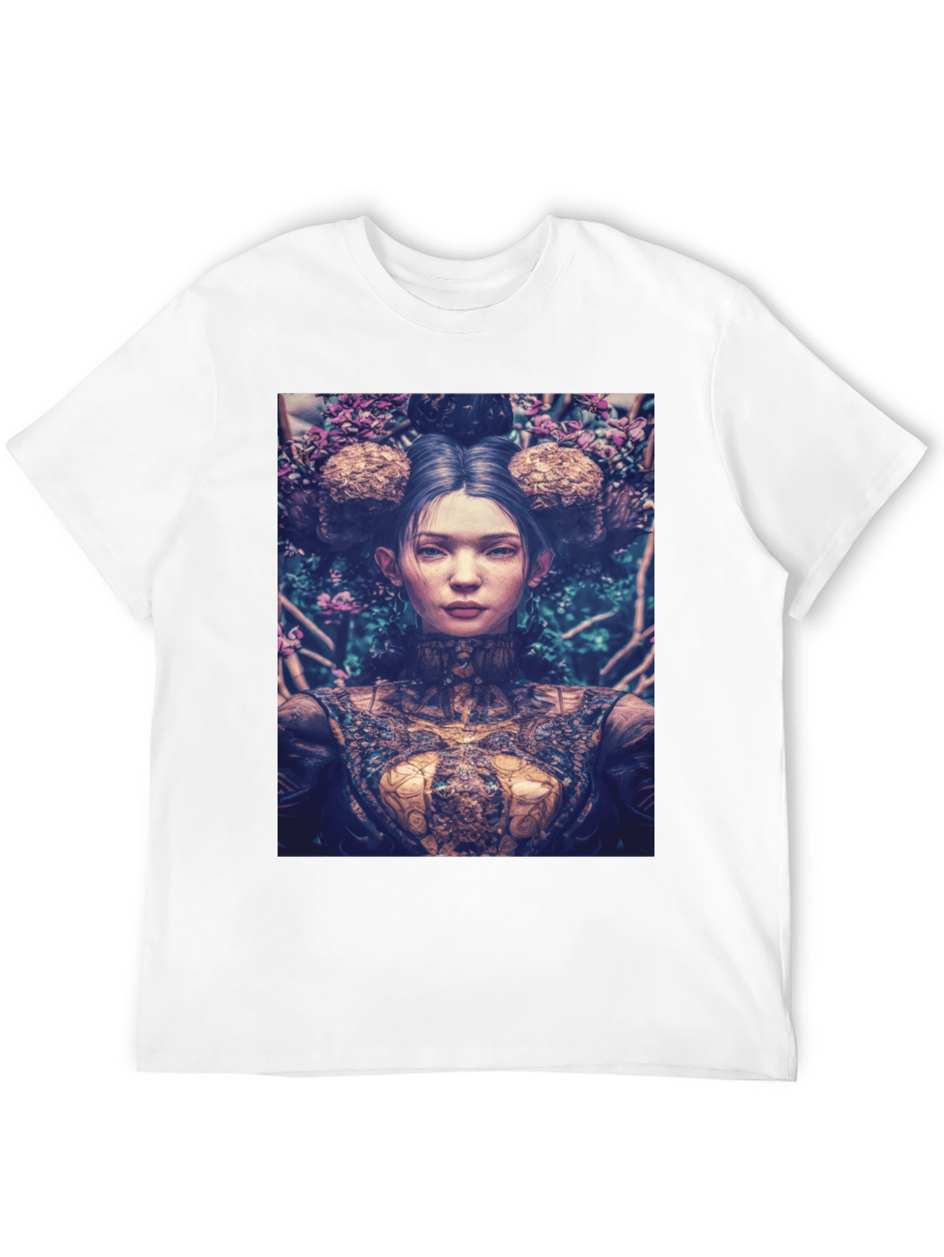 Black Artistic Floral Portrait Graphic Tee - Black view 12