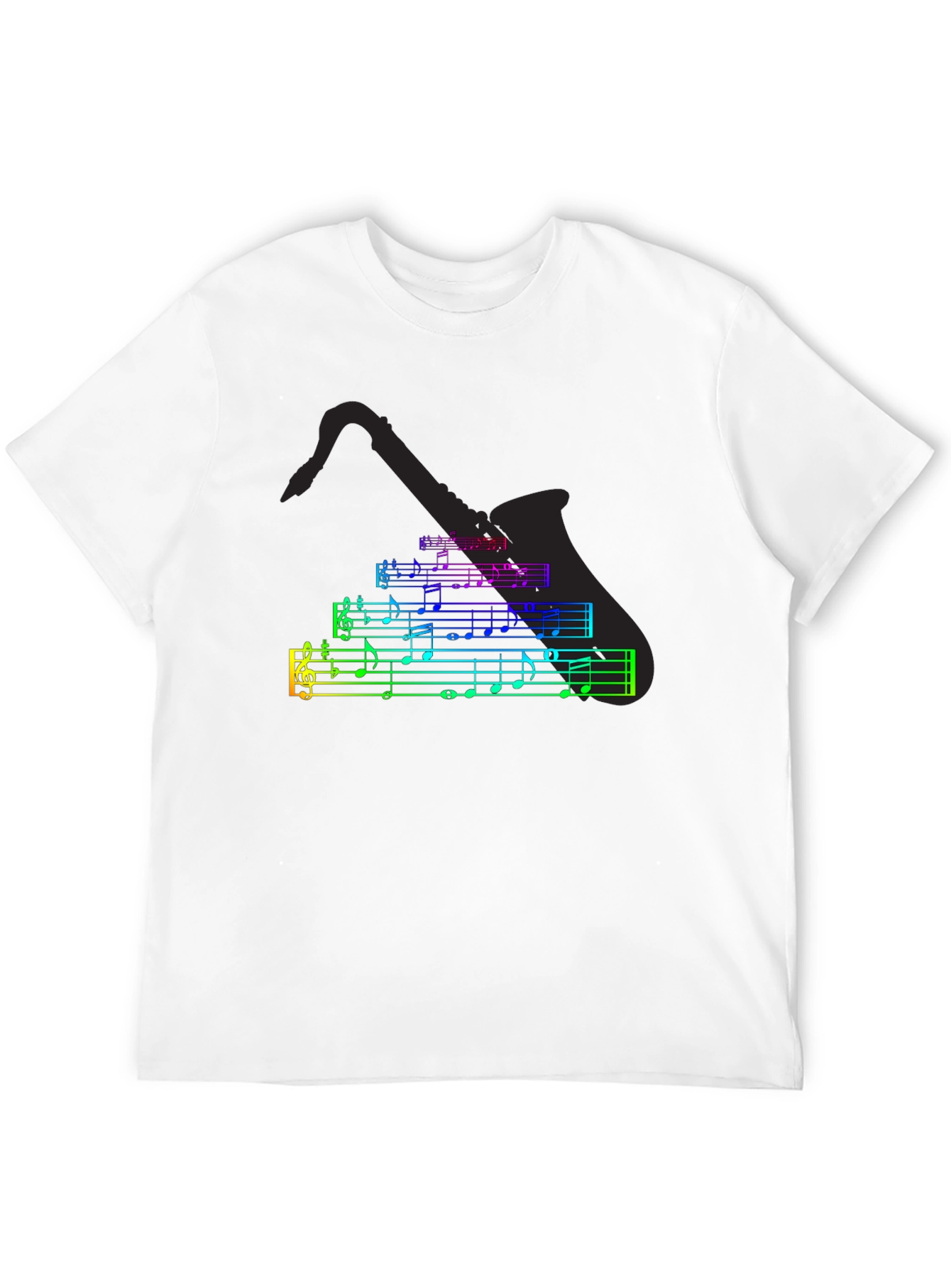 Black Music Notes Saxophone T-Shirt - Black Cotton Tee view 12