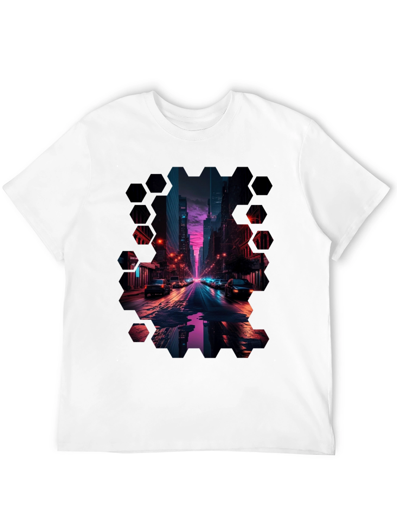 Black Cyberpunk Cityscape T-Shirt view 12