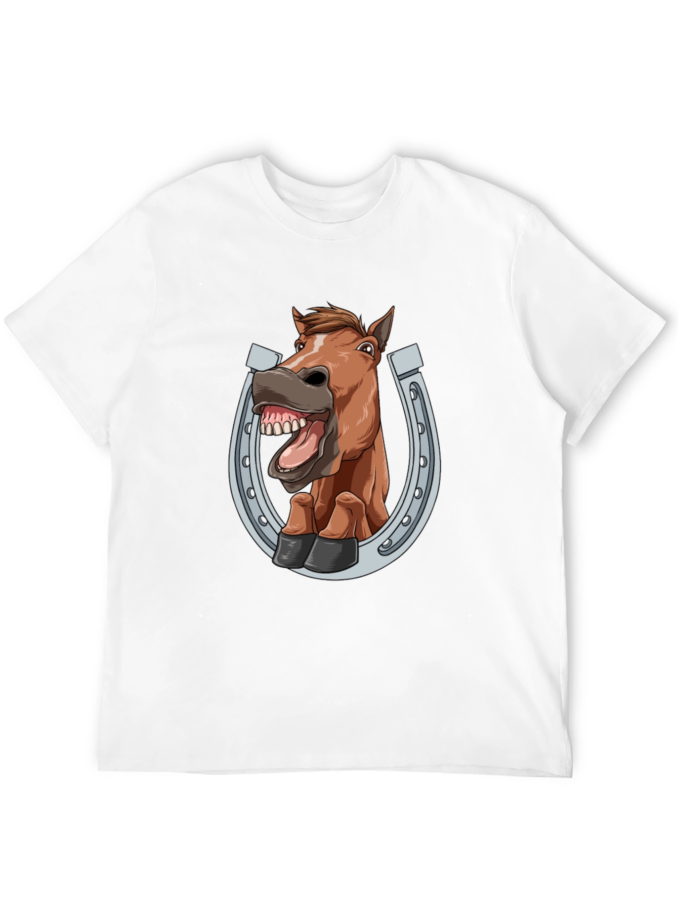 Black Funny Horse in Horseshoe Graphic Tee - Black T-Shirt view 12
