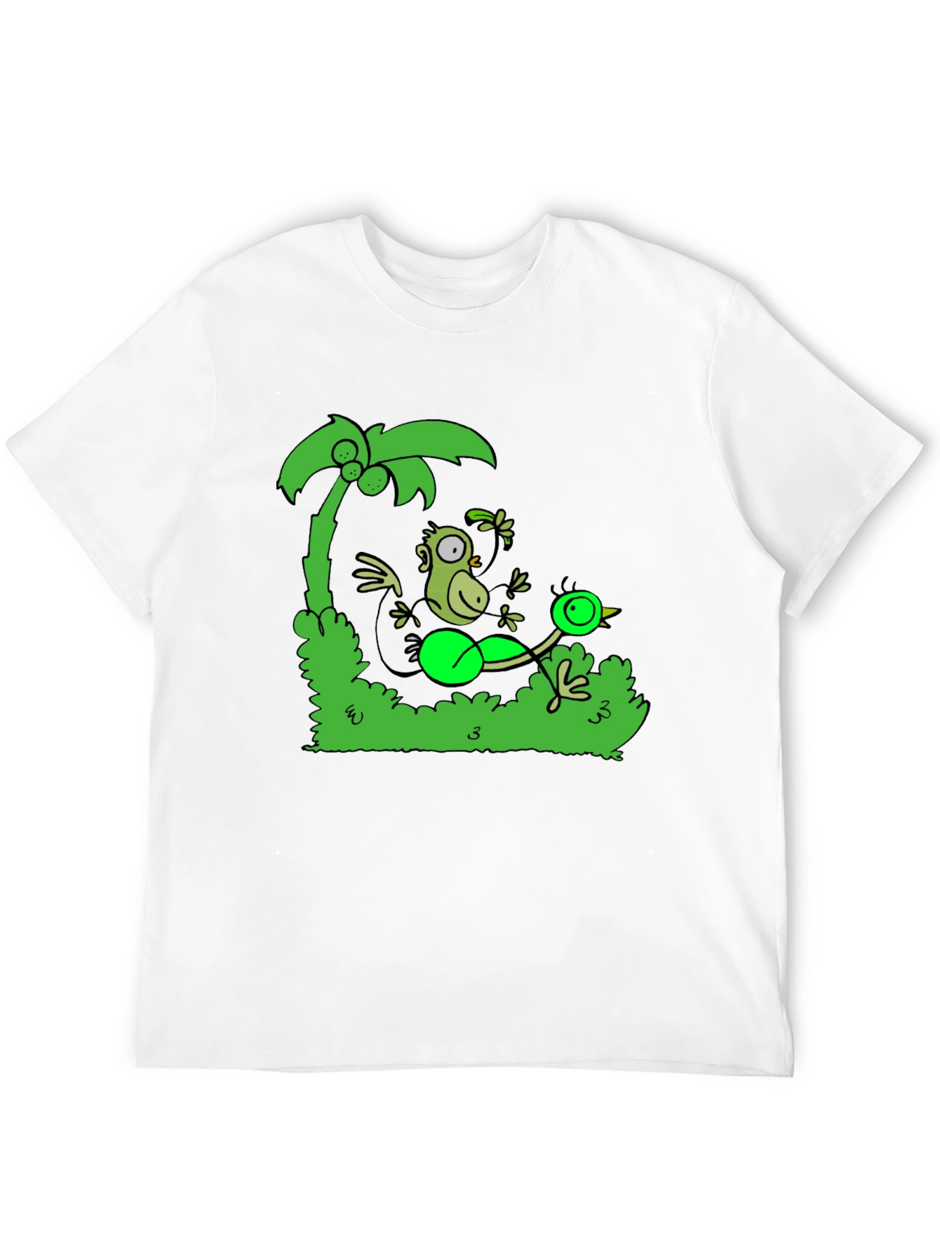 Black Funny Monkey and Bird T-Shirt view 12