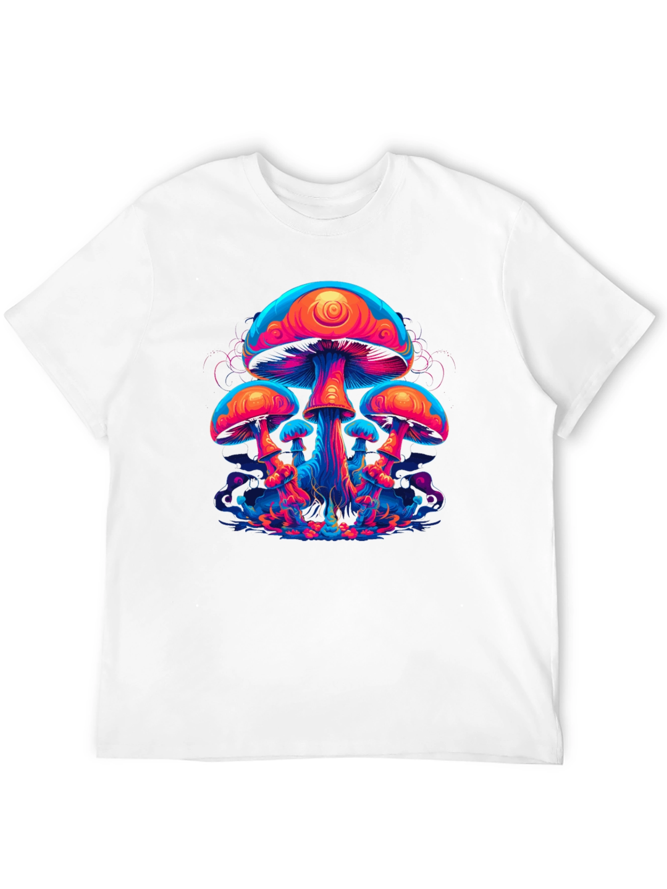 Black Neon Mushroom Graphic Tee - Psychedelic Black T-Shirt view 12