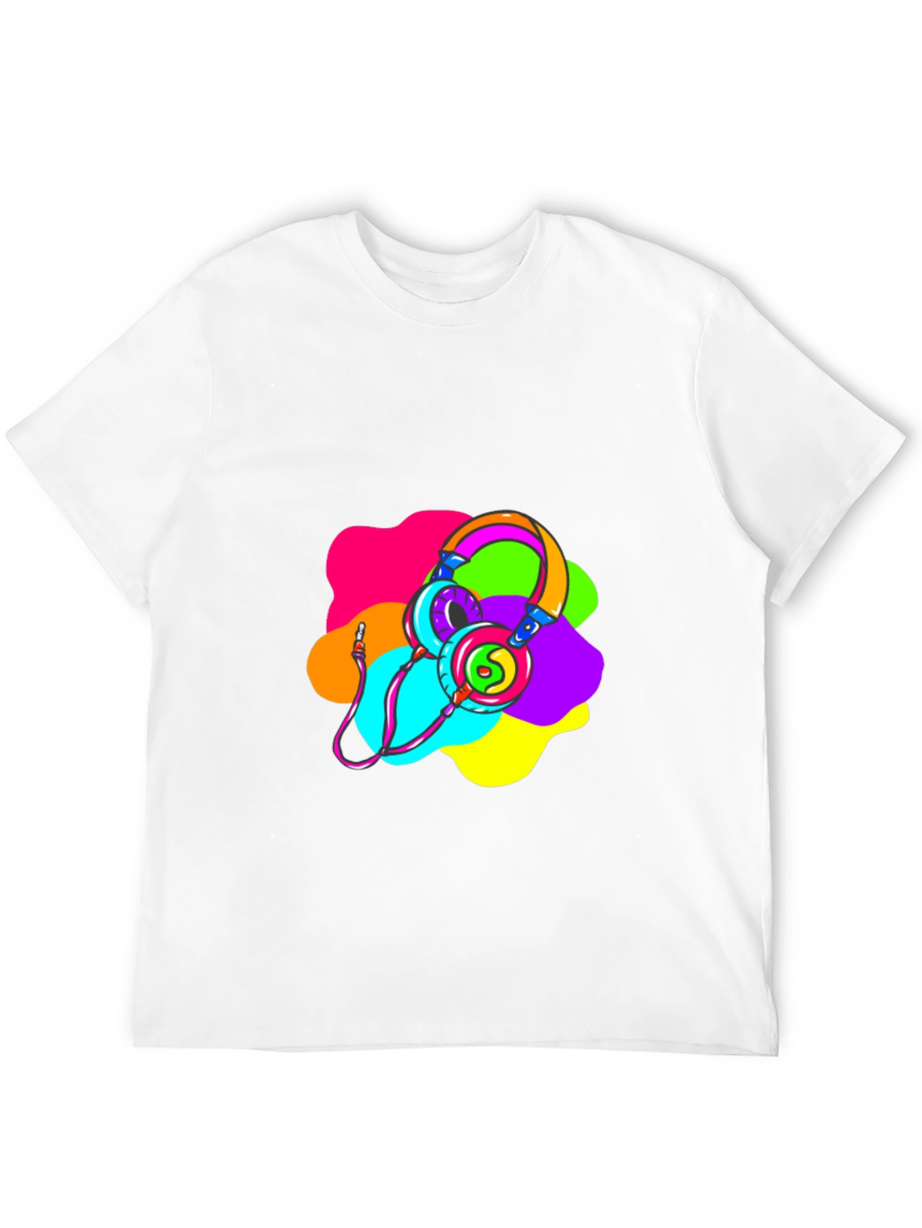 Black Vibrant Headphones Graphic T-Shirt view 12