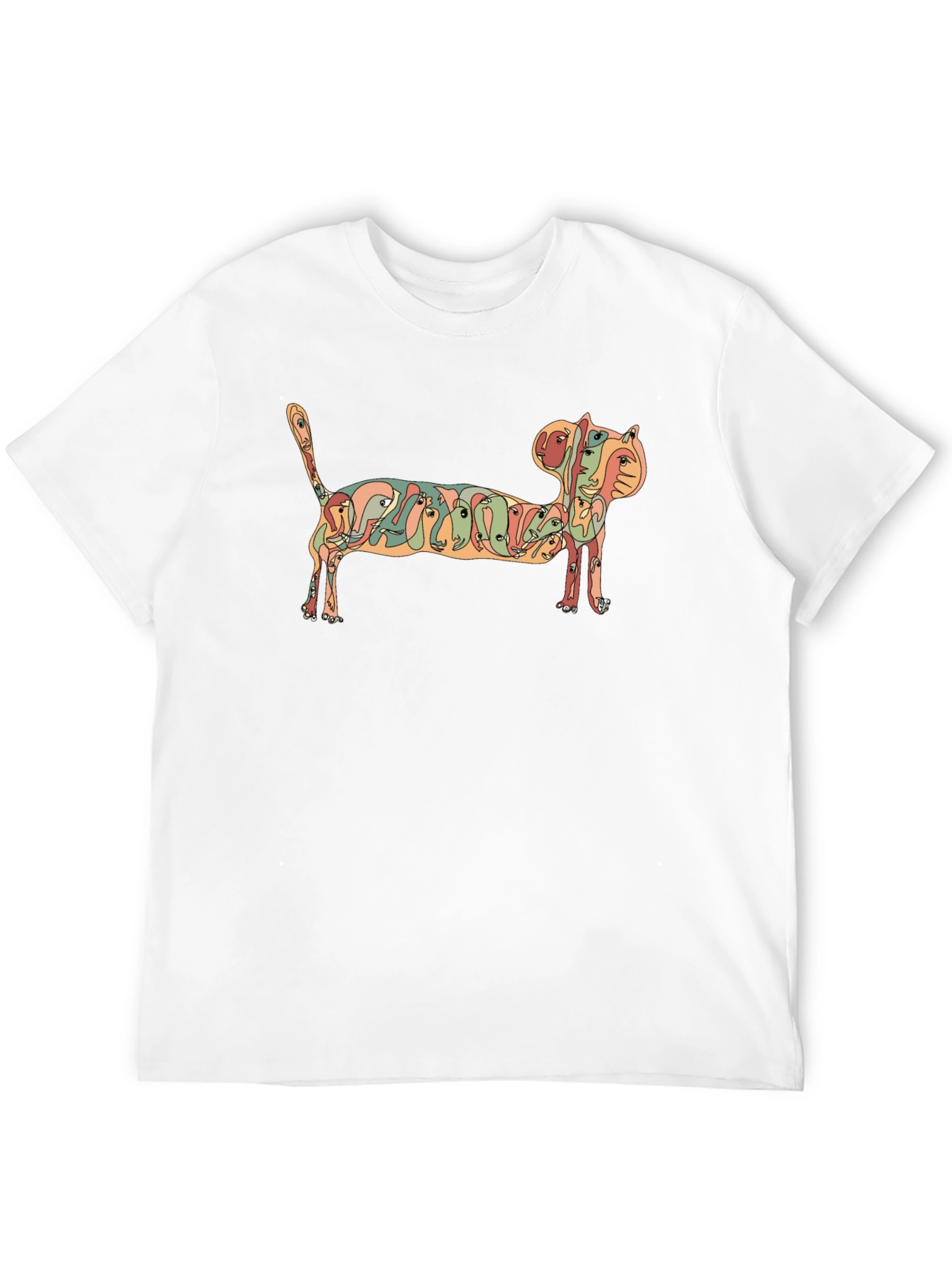 Abstract Cat Faces Graphic Tee - Unique Design - 12