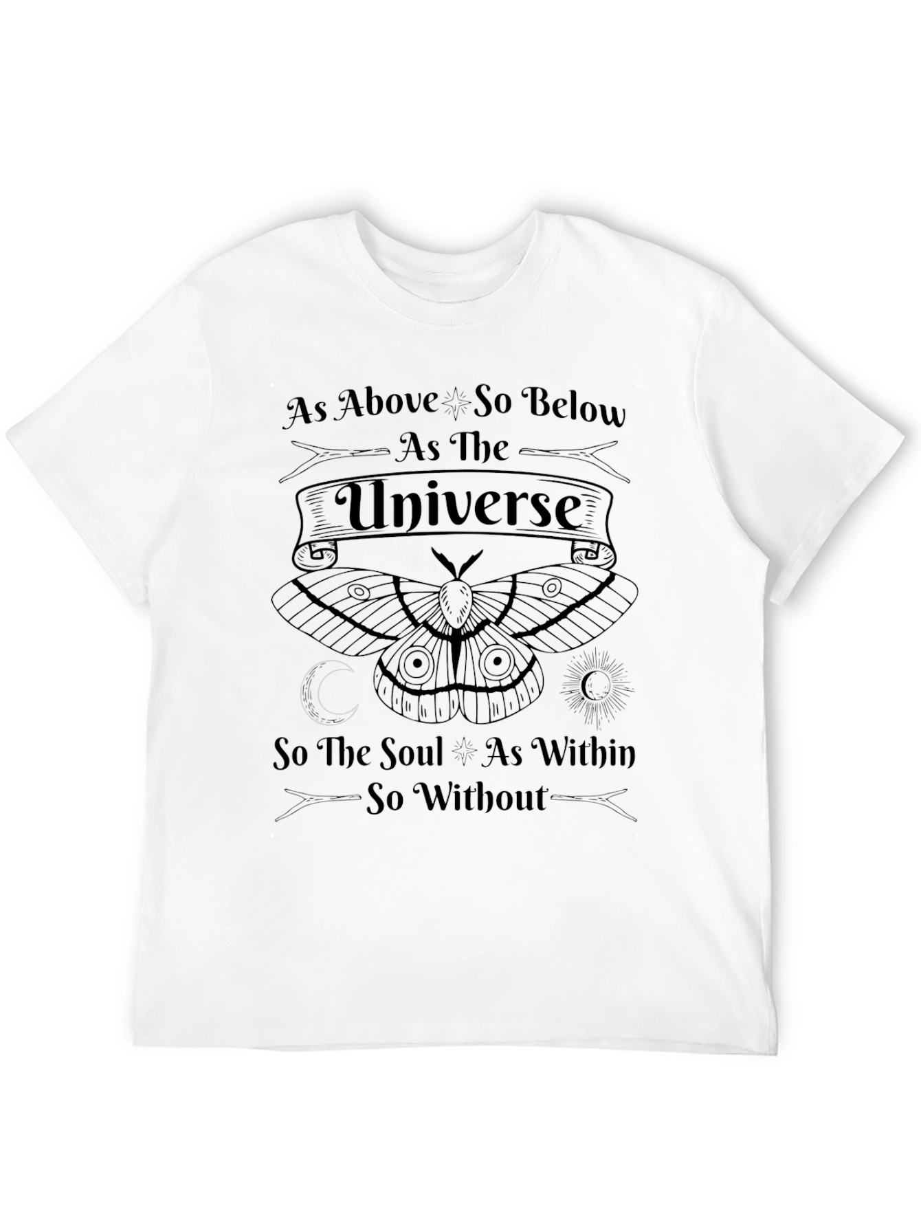 Black As Above So Below T-Shirt Universe Moth Graphic Tee view 12