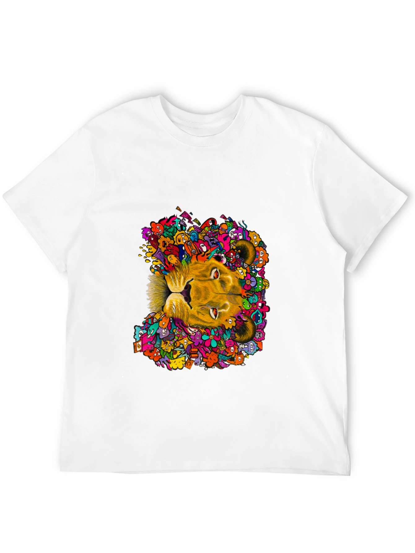 Black Lion Doodle Graphic Tee - Black Cotton T-Shirt view 12