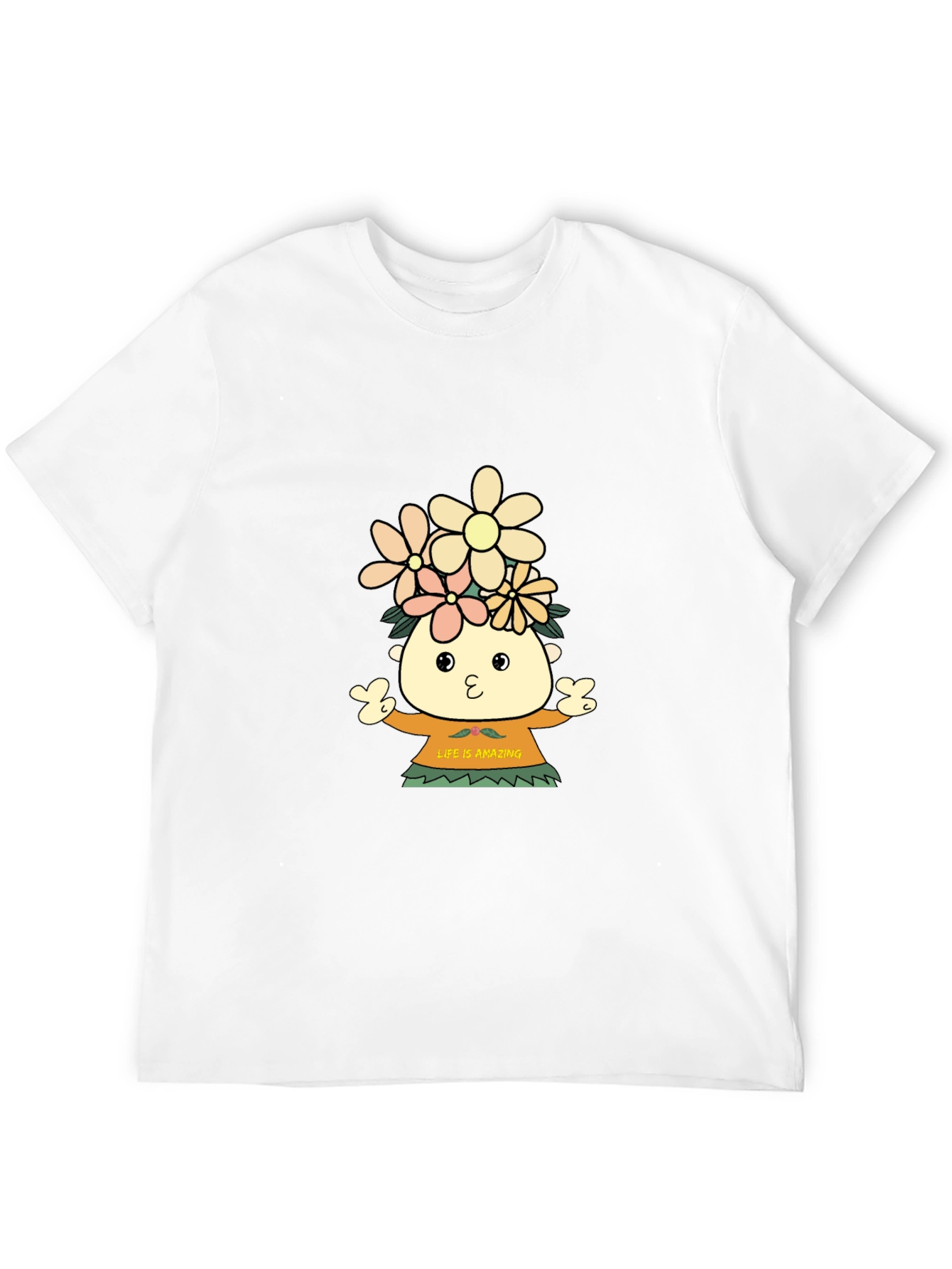 Black Black T-Shirt with Cartoon Flower Child Design view 12