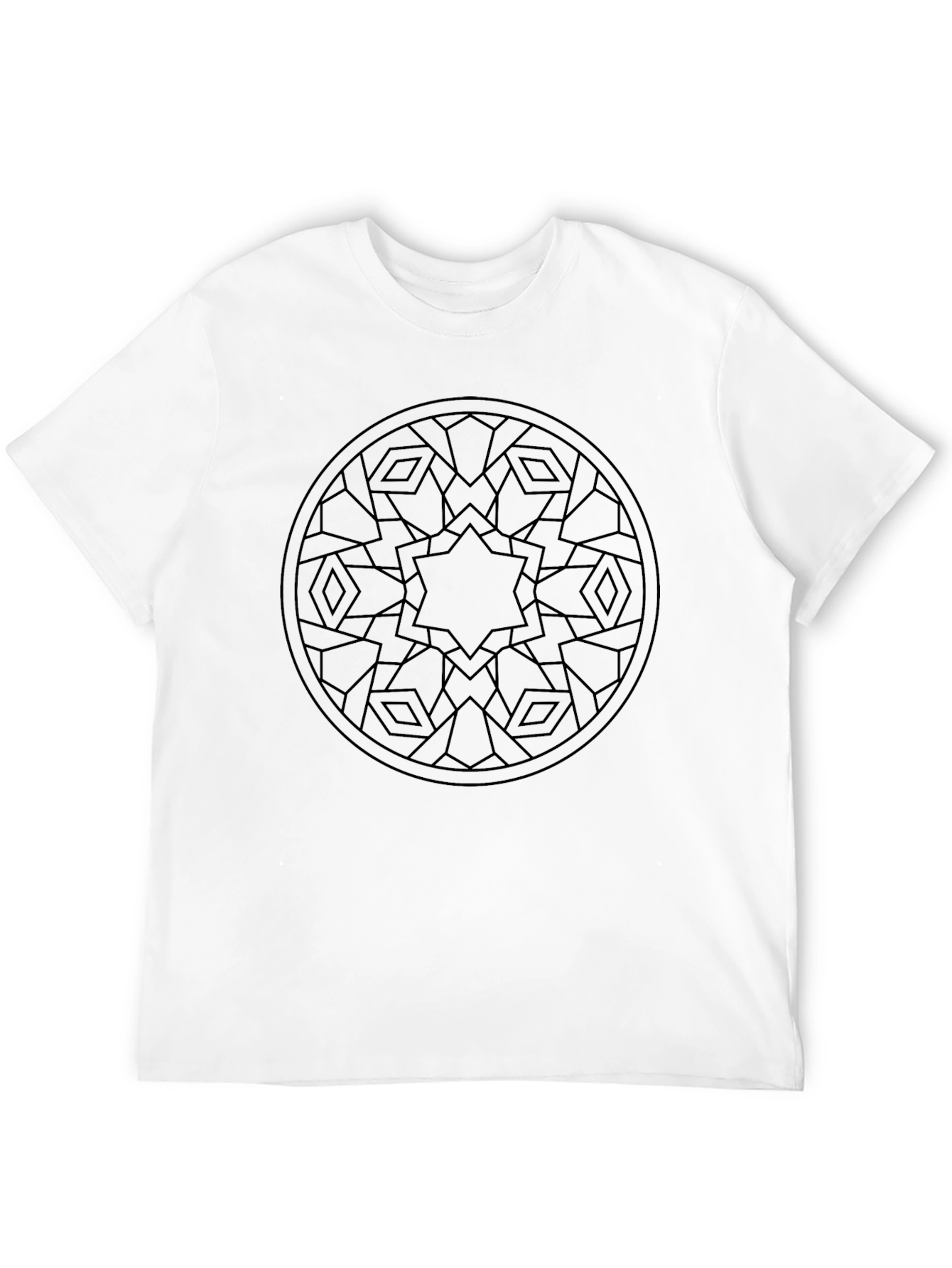 Black Geometric Star Mandala Black T-Shirt view 12