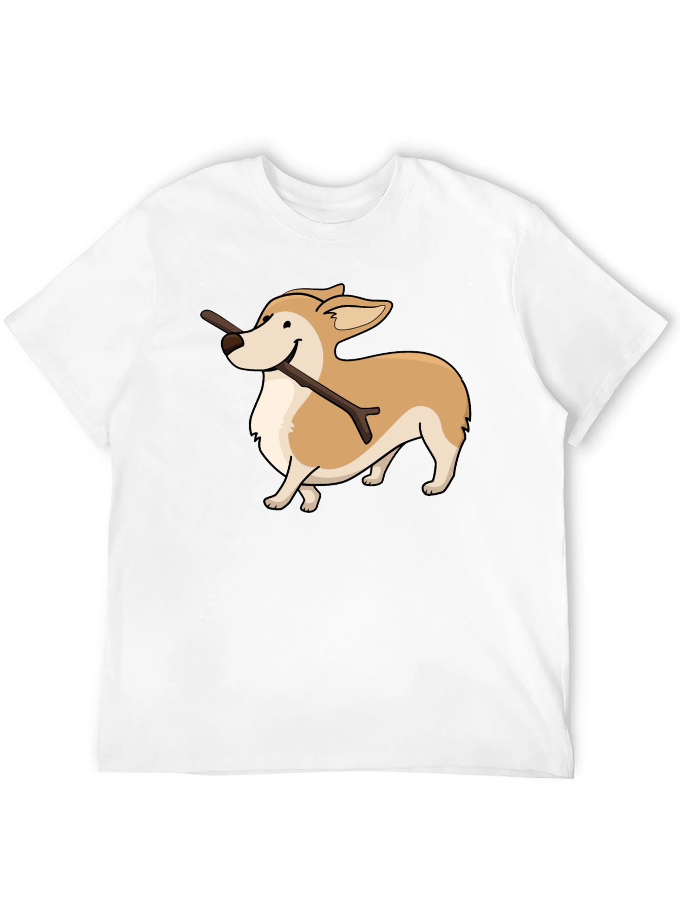 Black Corgi With Stick Graphic T-Shirt view 12