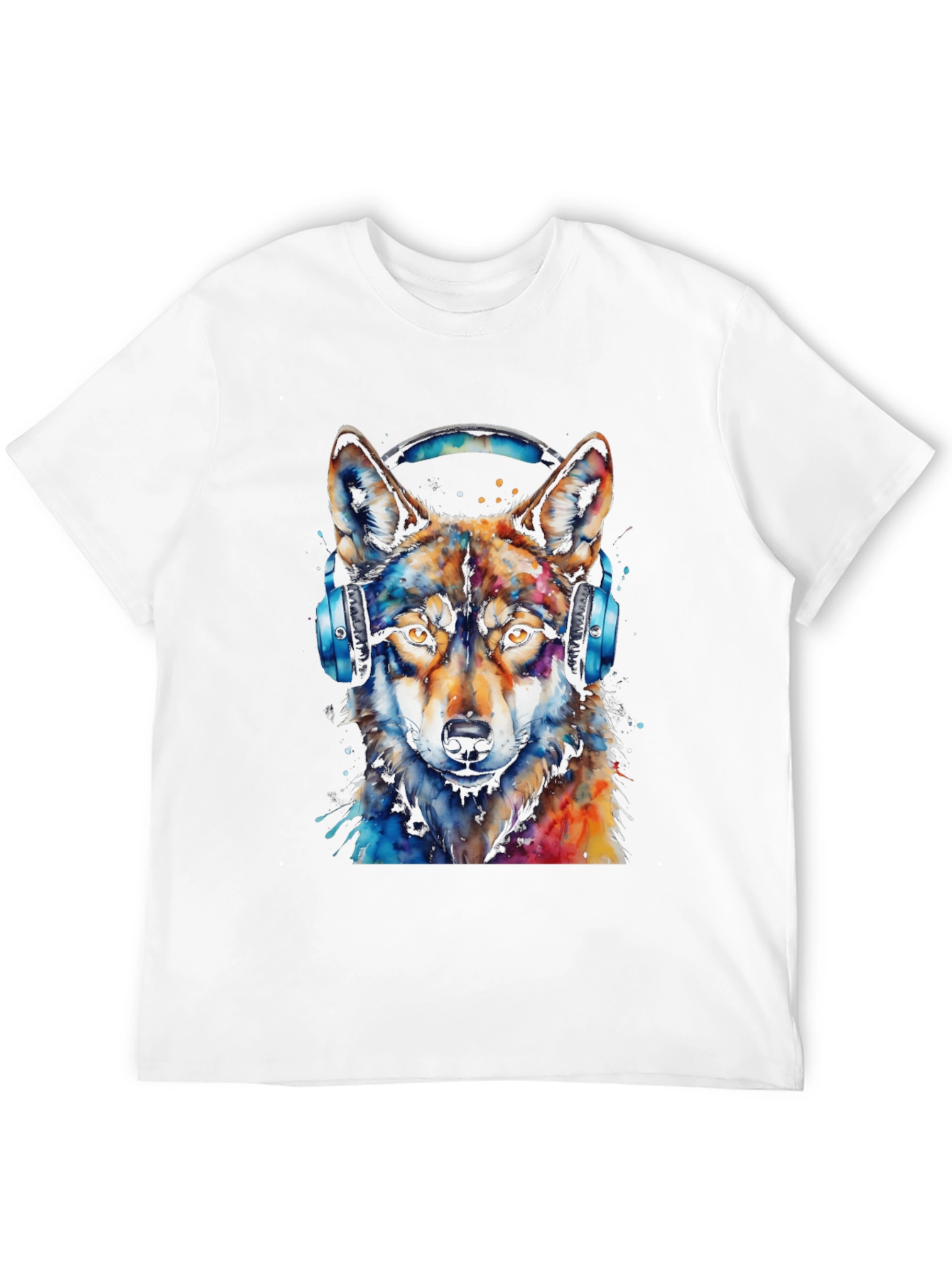 Black Wolf Headphone Graphic Black T-Shirt view 12