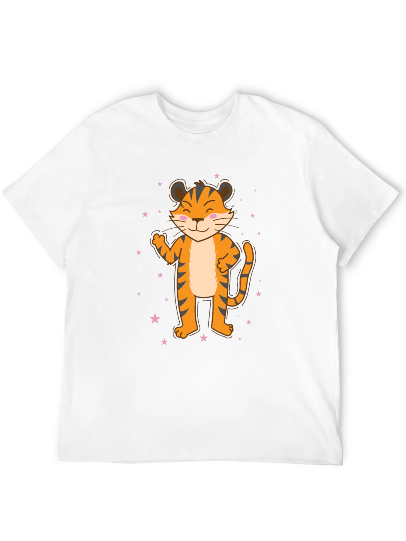 Black Cute Cartoon Tiger Black T-Shirt view 12