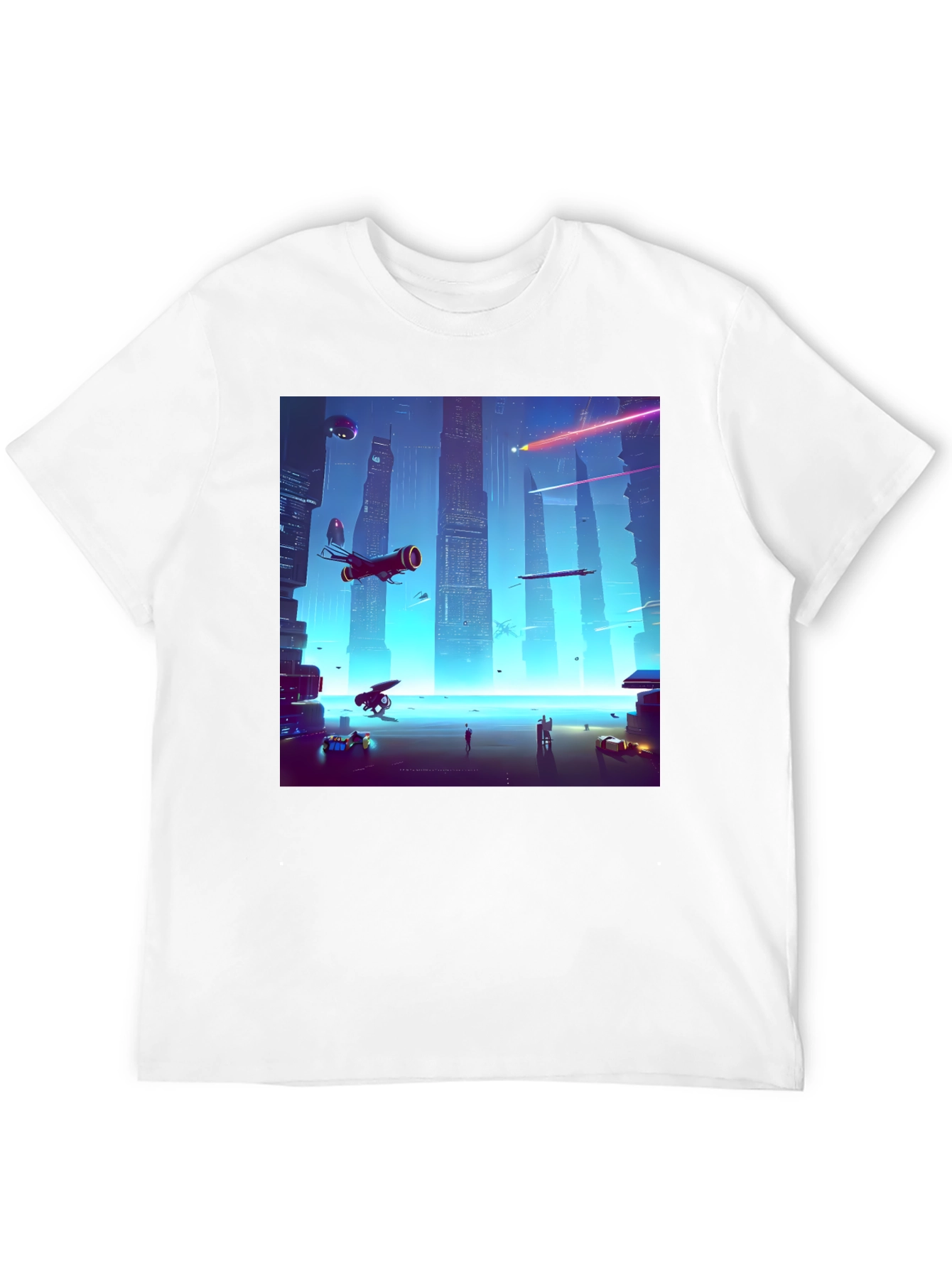 Black Sci-Fi Cityscape Black T-Shirt view 12