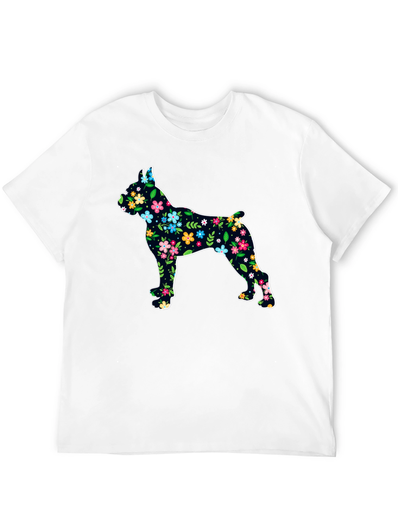 Black Floral Dog Silhouette Black T-Shirt view 12