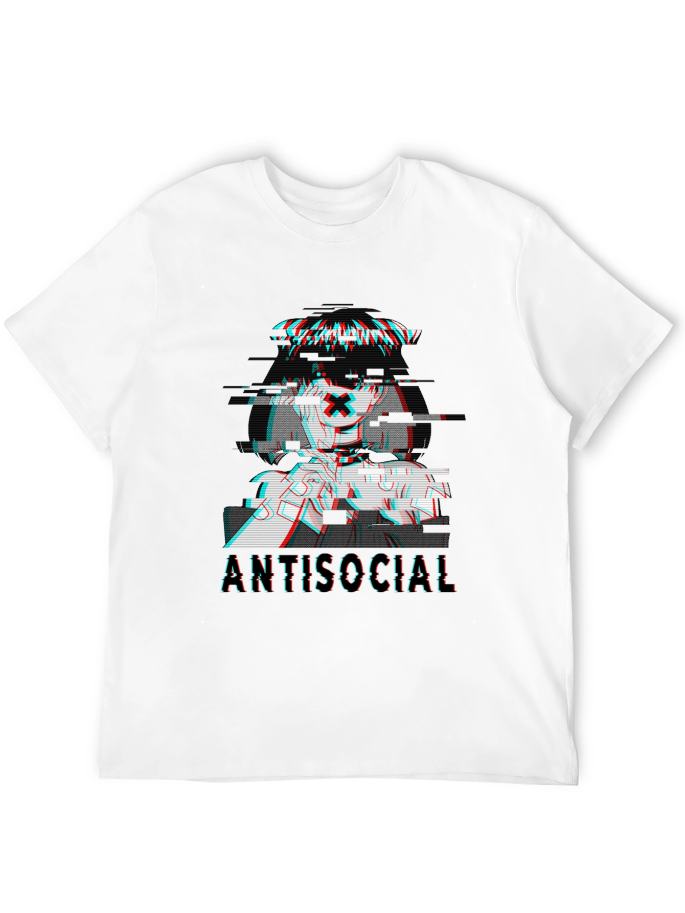 Black Antisocial Glitch Anime T-Shirt - Black view 12