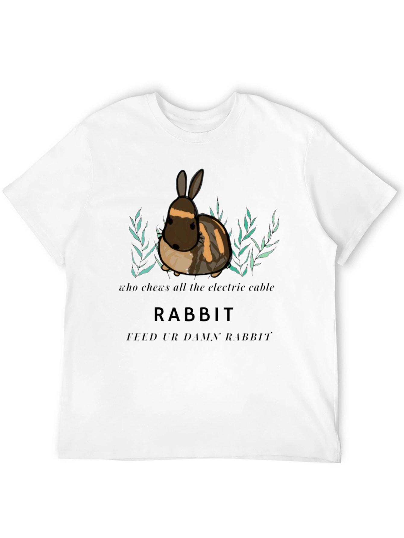 Black Funny Rabbit T-Shirt - Chew Electric Cable, Feed Ur Rabbit view 12