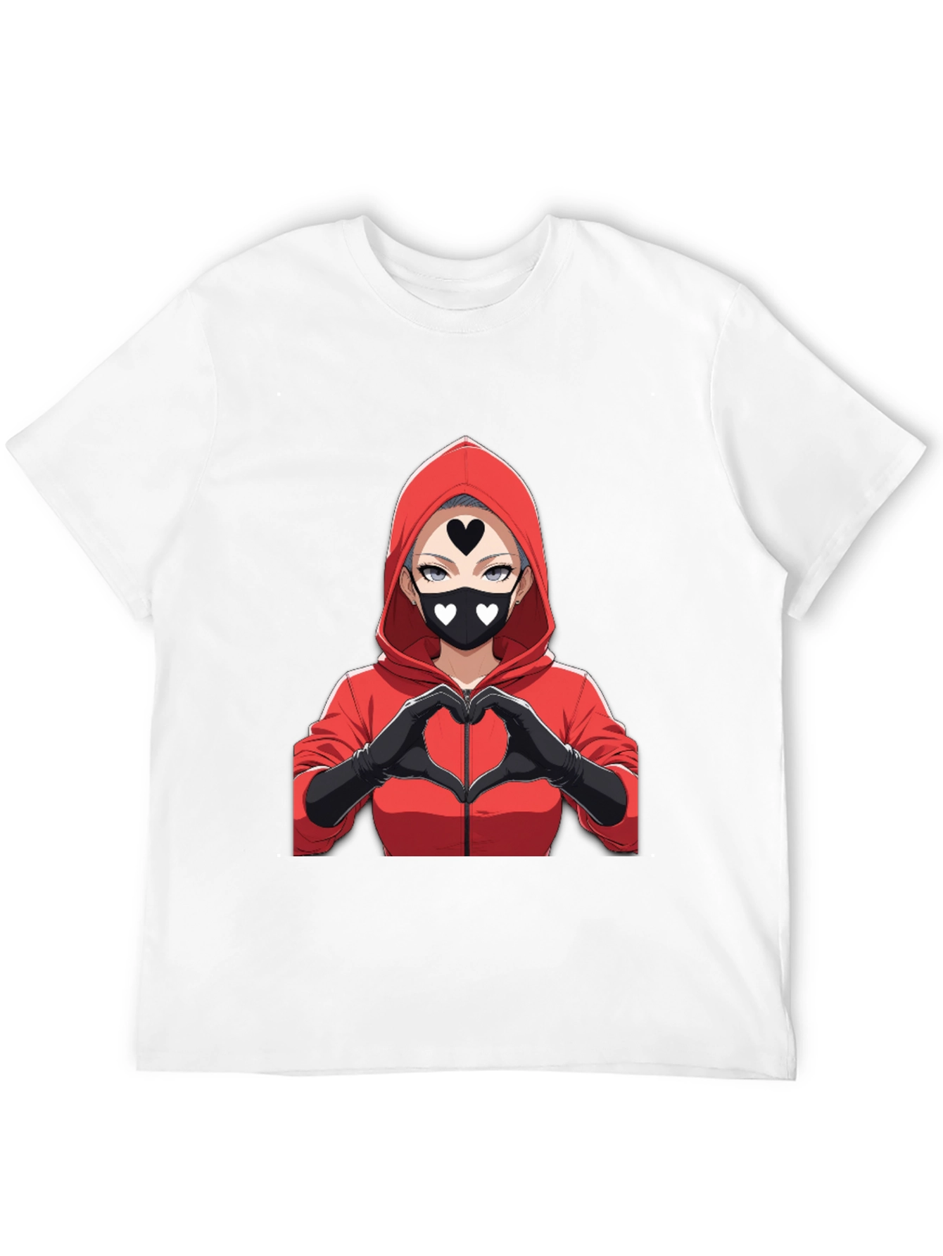 Black Anime Heart Mask T-Shirt - Black Cotton Tee view 12