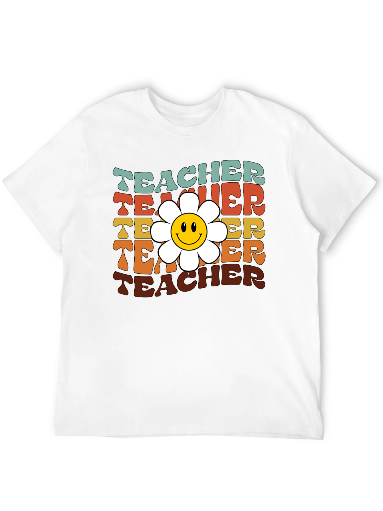 Black Retro Teacher Smiley Flower T-Shirt view 12