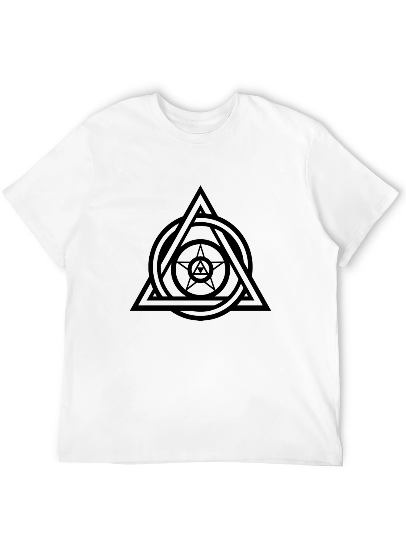 Black Men's Black Graphic Tee - Triangle Circle Star Design view 12