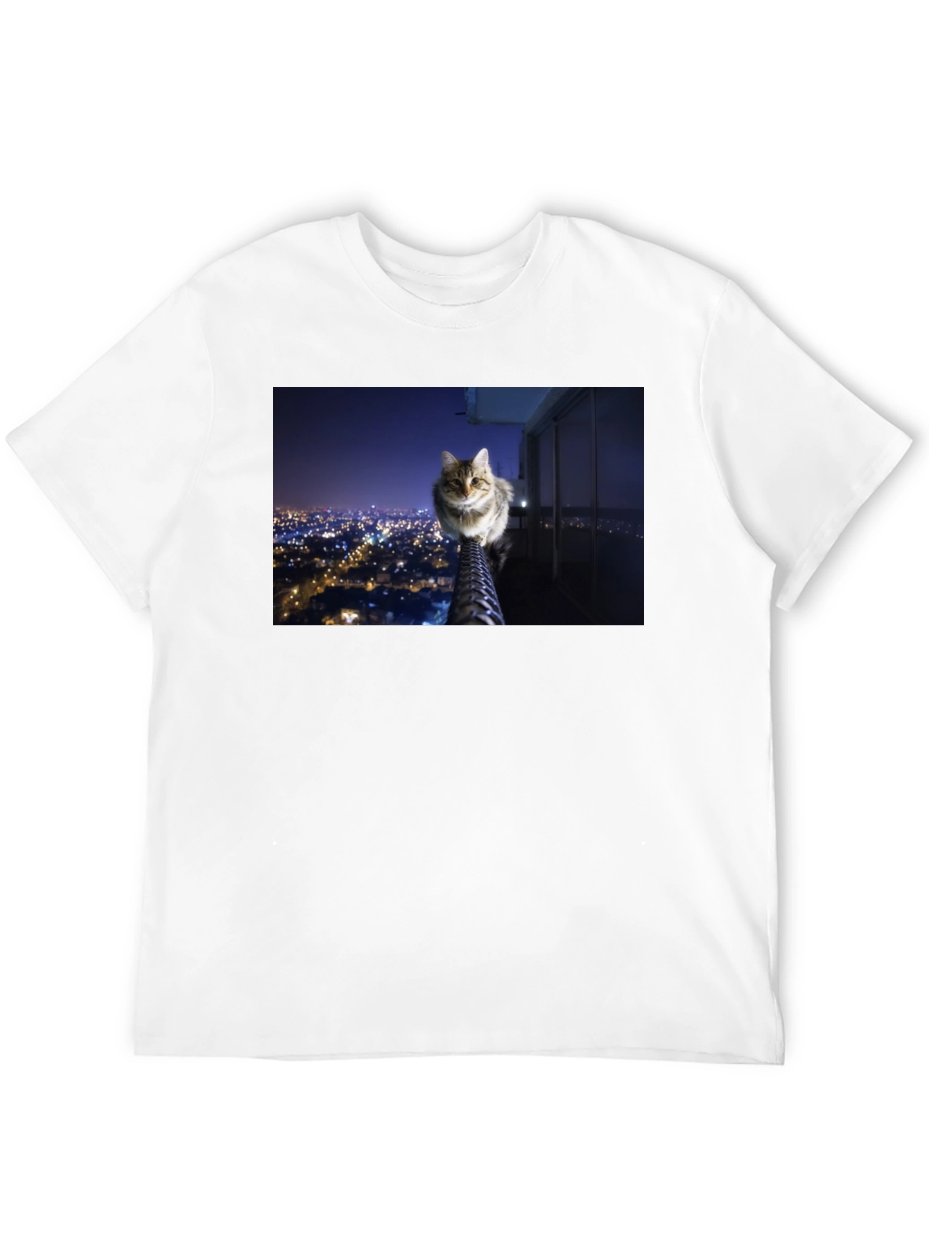 Black Cat on City View T-Shirt view 12