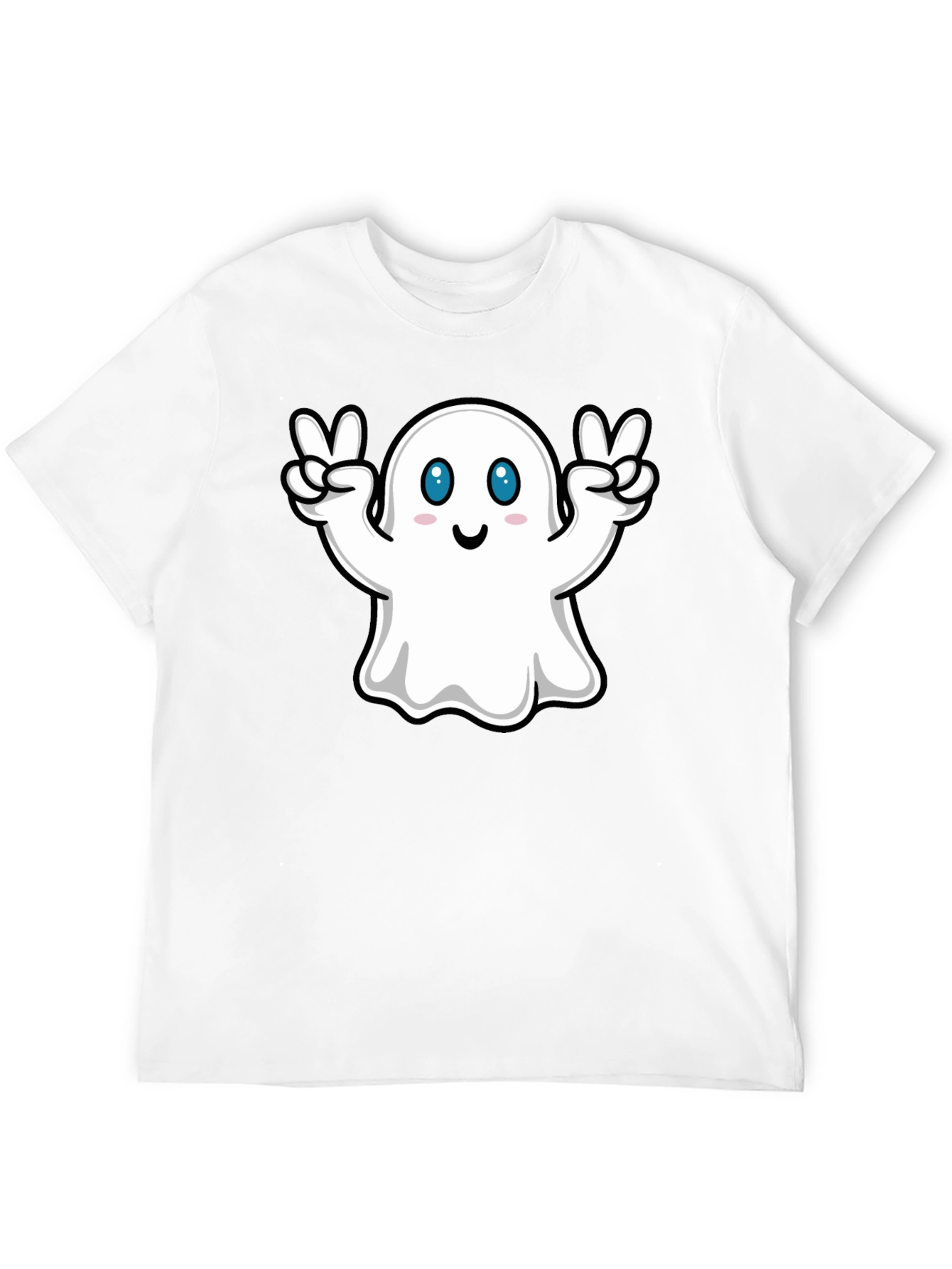 Black Cute Ghost Peace Sign Black T-Shirt view 12