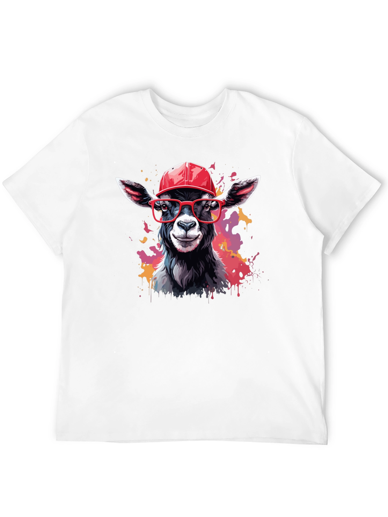 Black Goat Tee with Cap and Glasses - Cool Animal Design! view 12