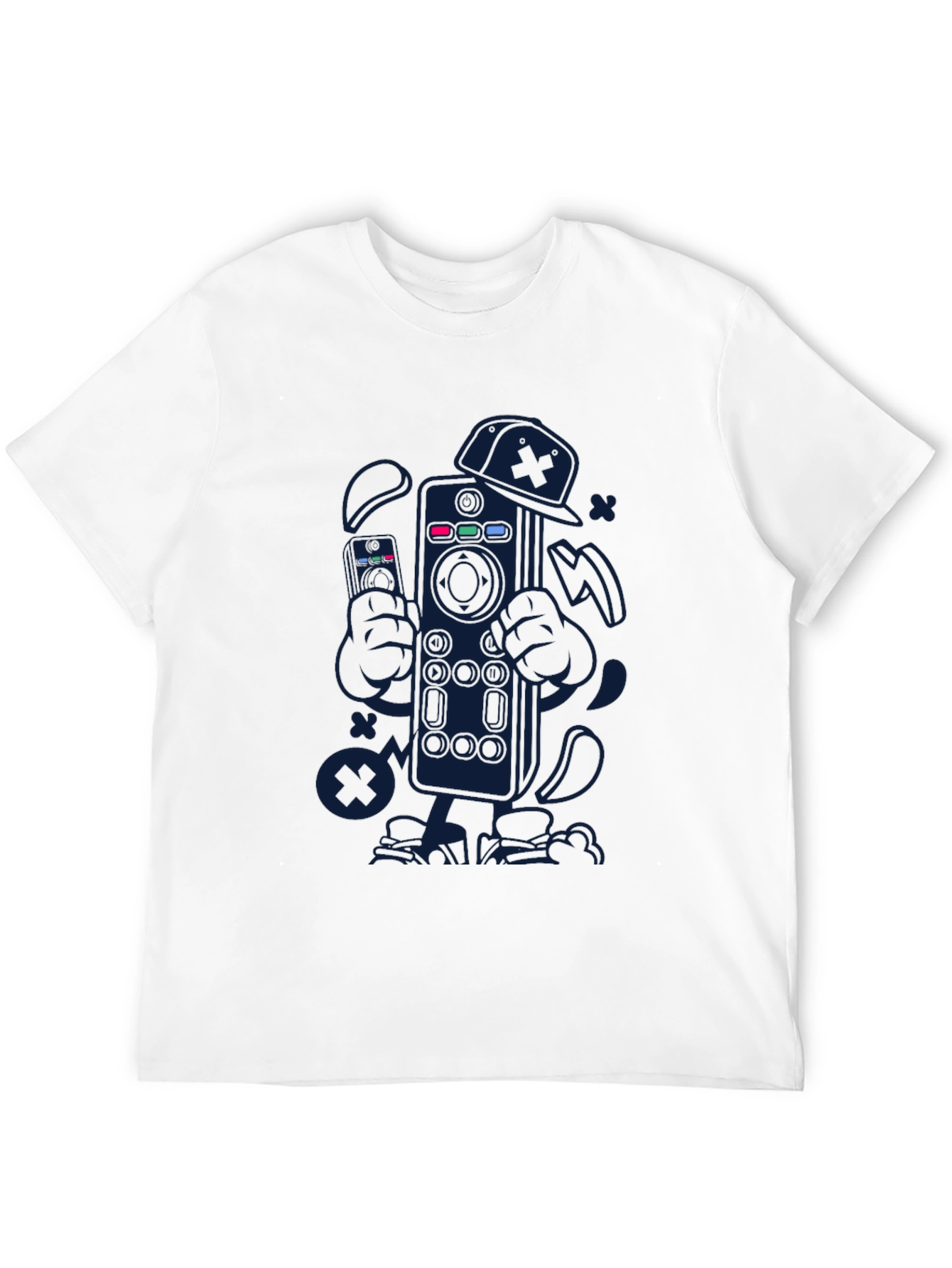 Black Remote Control Cartoon Graphic Tee view 12