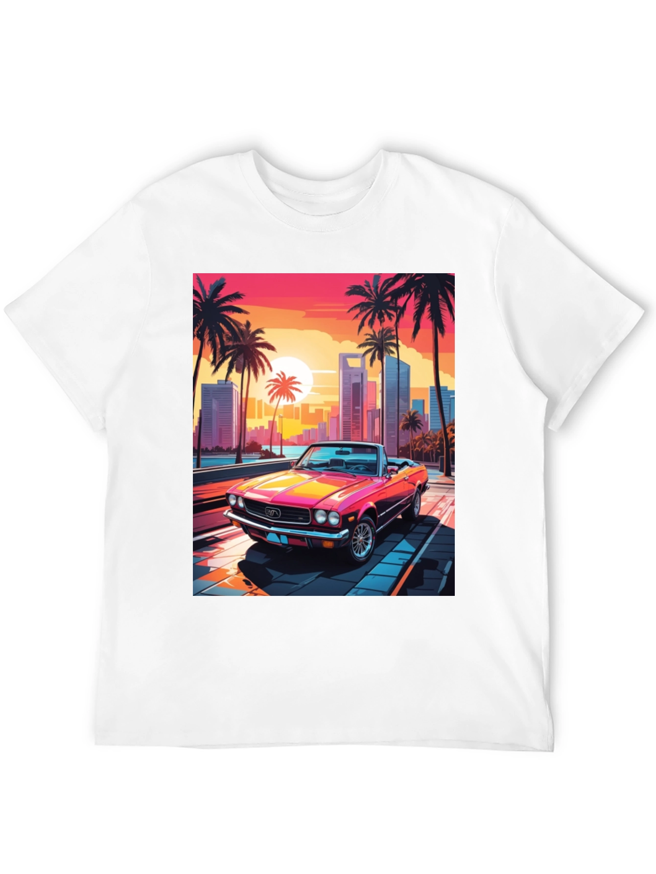 Black Retro Sunset Car Graphic Tee view 12