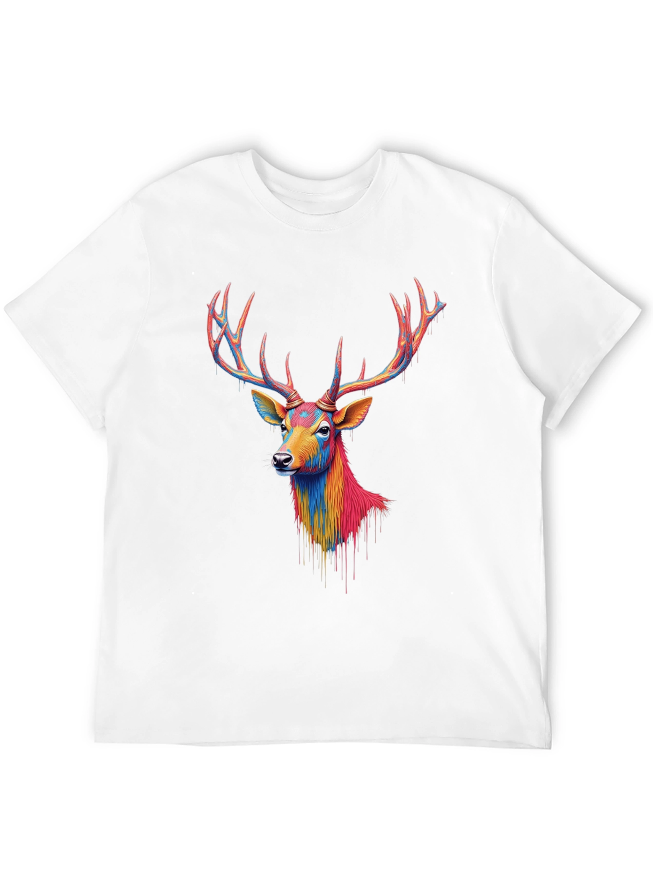 Black Colorful Deer Graphic Black T-Shirt view 12