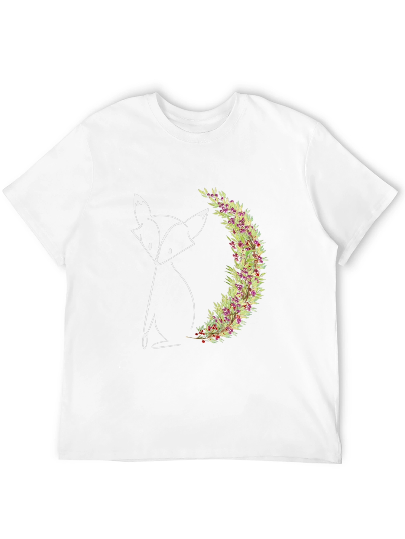 Black Minimalist Fox & Floral Wreath Graphic Tee - Black view 12