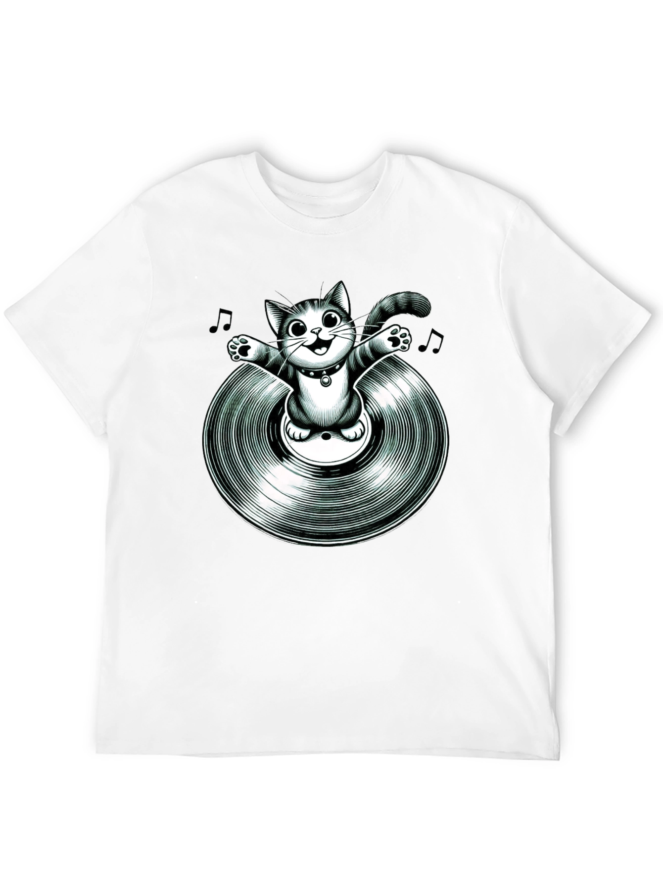Black Cool Cat on Vinyl Record Graphic T-Shirt view 12