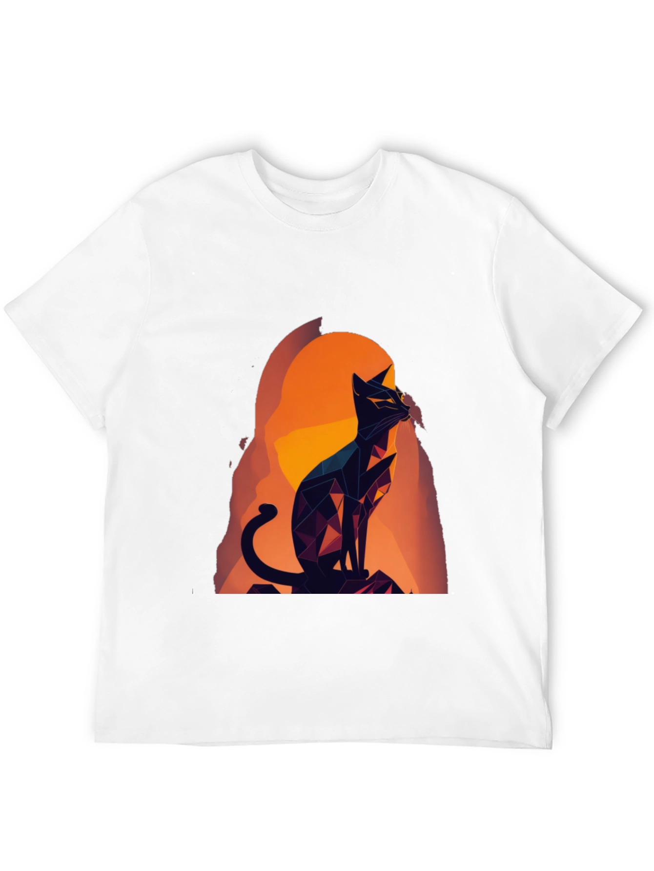 Black Geometric Cat Graphic Tee - Black Cotton Blend view 12