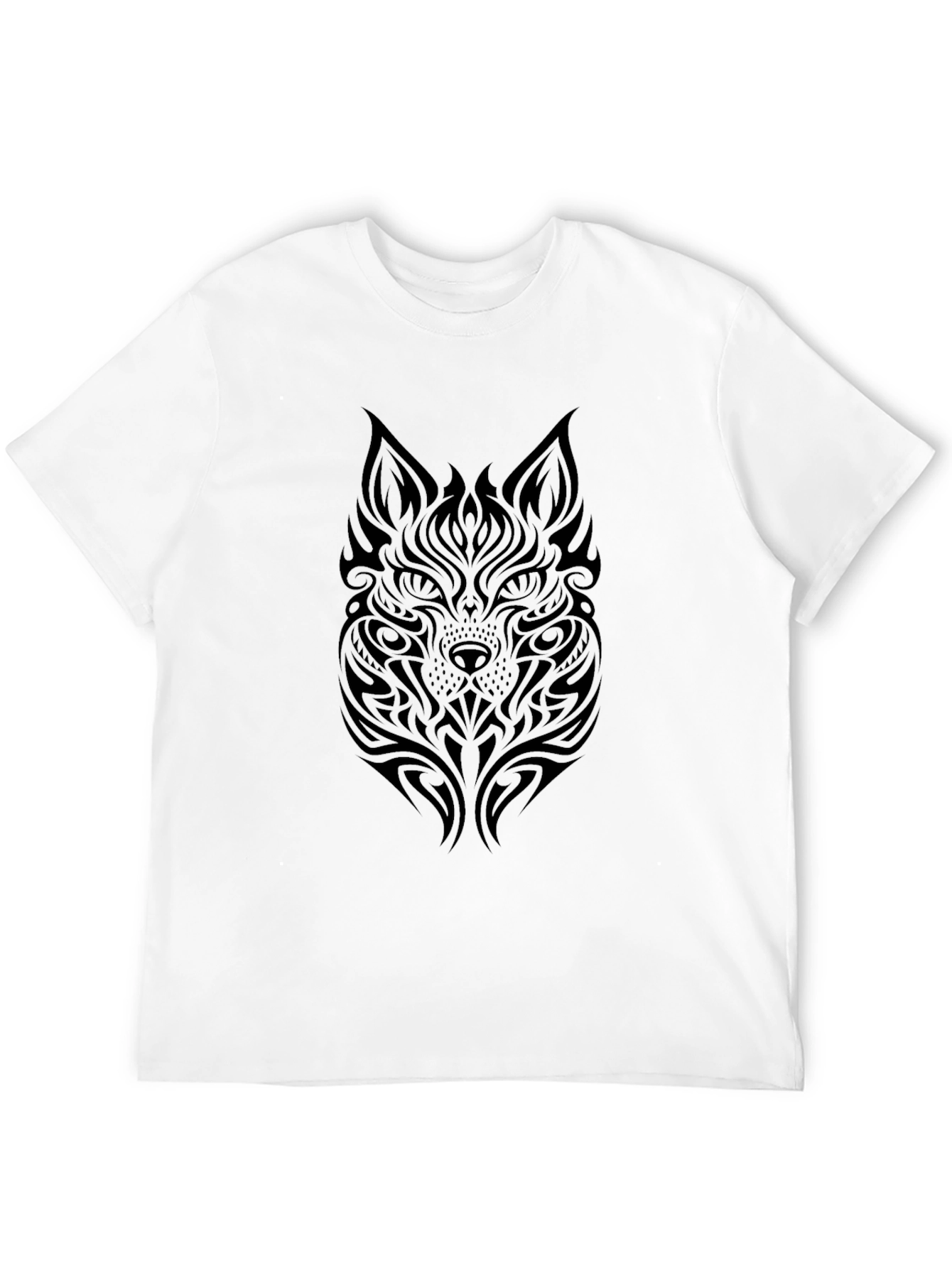 Black Tribal Wolf Graphic Tee - Soft Black Cotton T-Shirt view 12