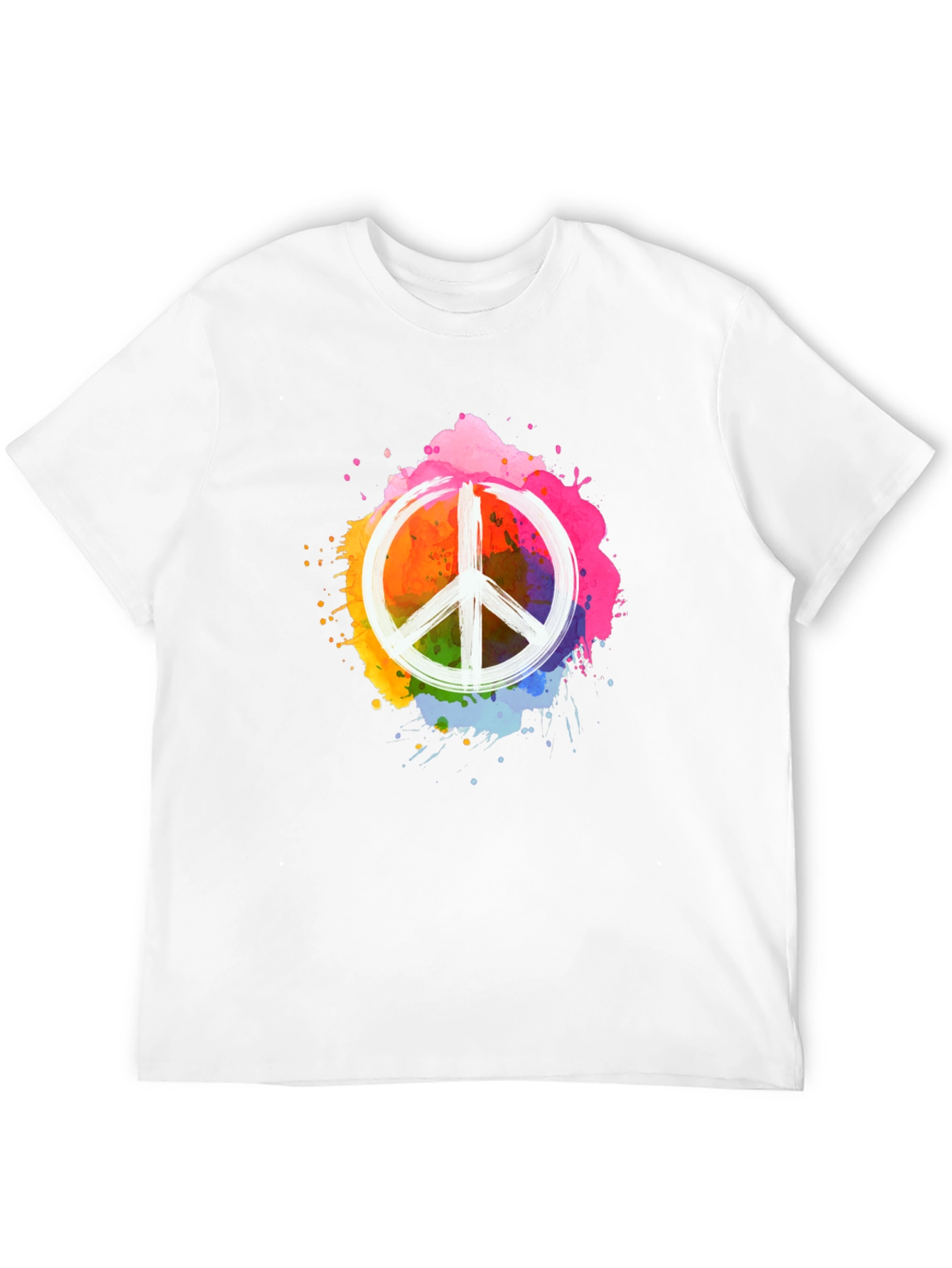 Black Peace Sign Colorful Splatter Black T-Shirt view 12