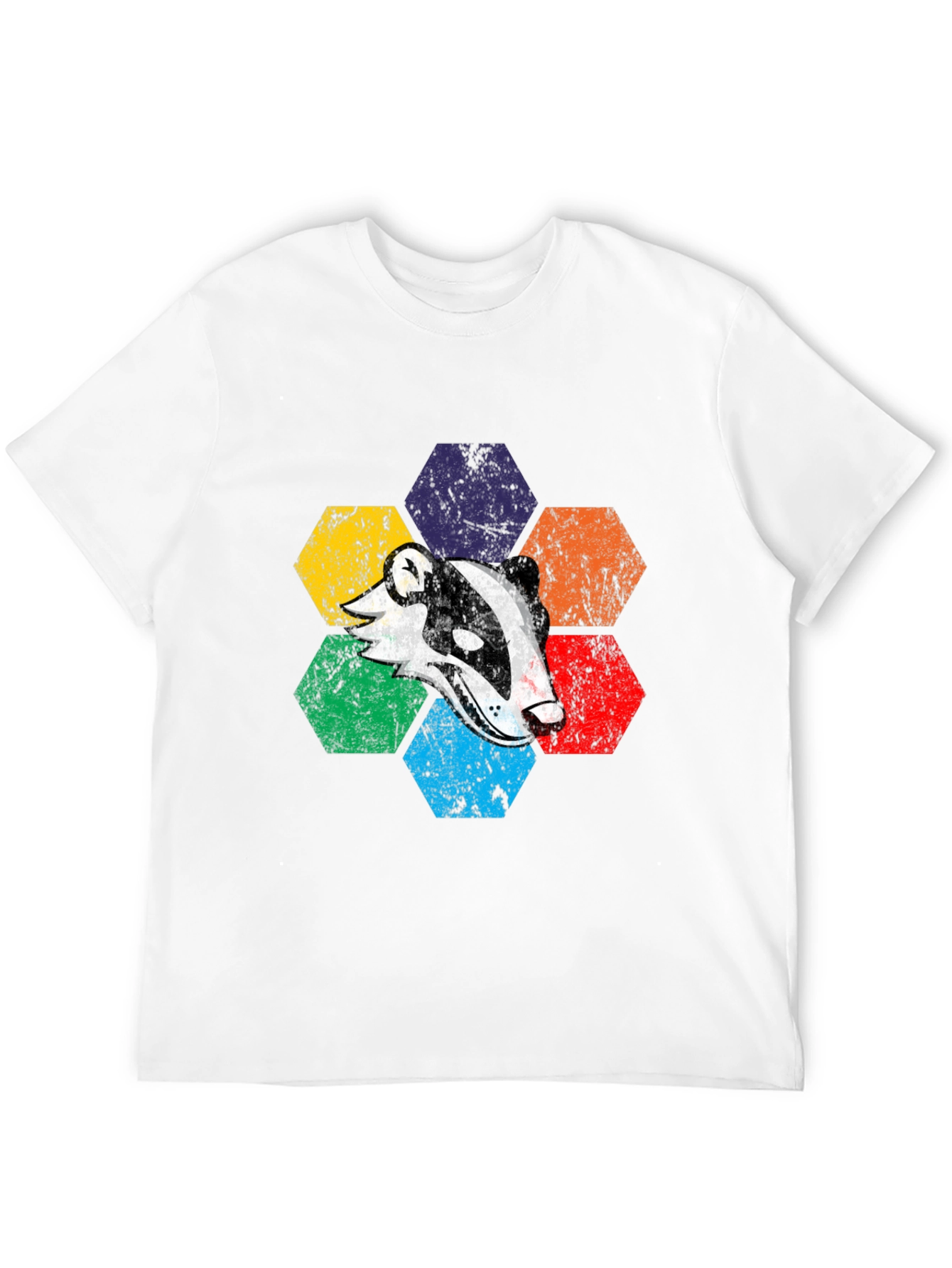 Black Retro Badger Hexagon T-Shirt - Unique Graphic Tee view 12