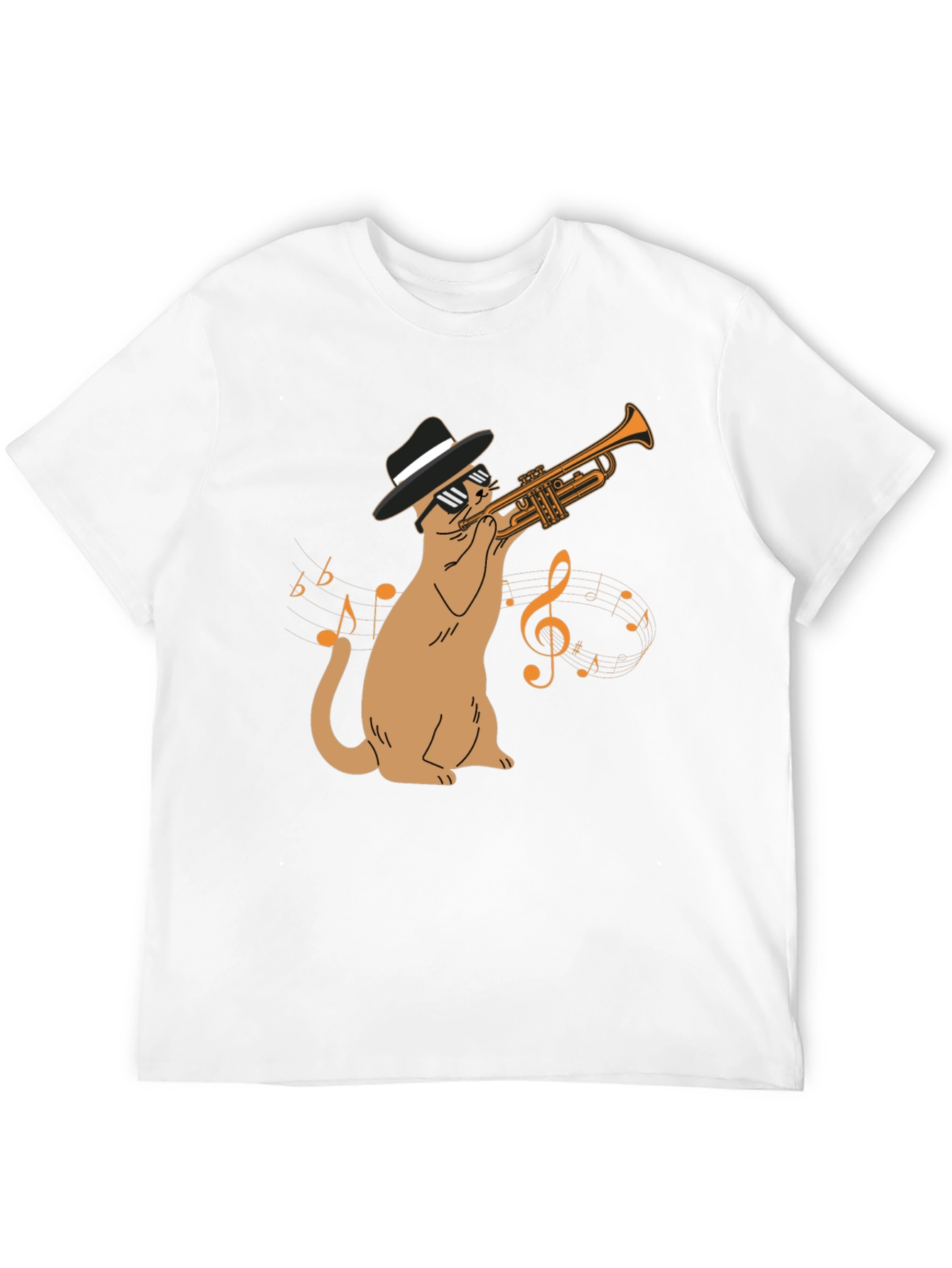 Black Cool Cat Trumpet Player T-Shirt - Black view 12