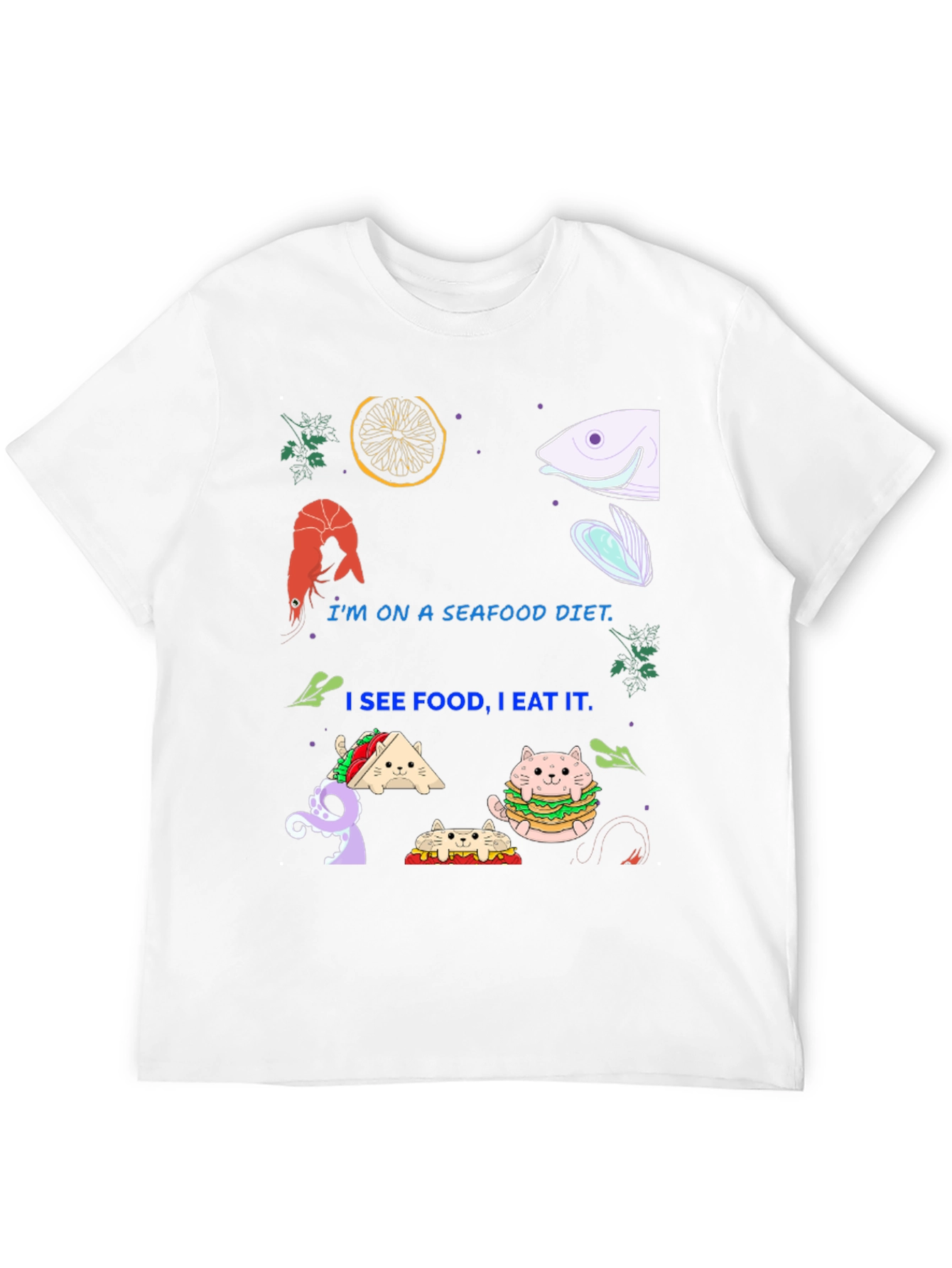 Black Seafood Diet Funny Graphic T-Shirt view 12