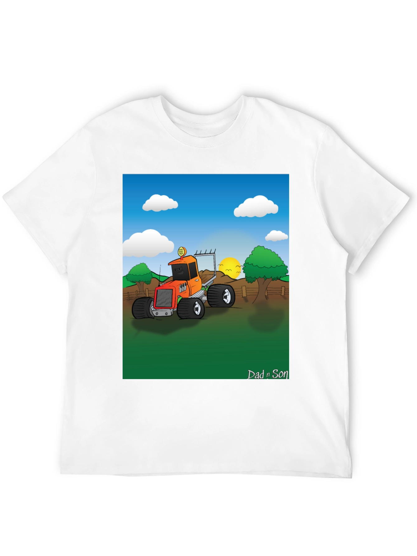 Black Dad n Son Cartoon Tractor T-Shirt view 12