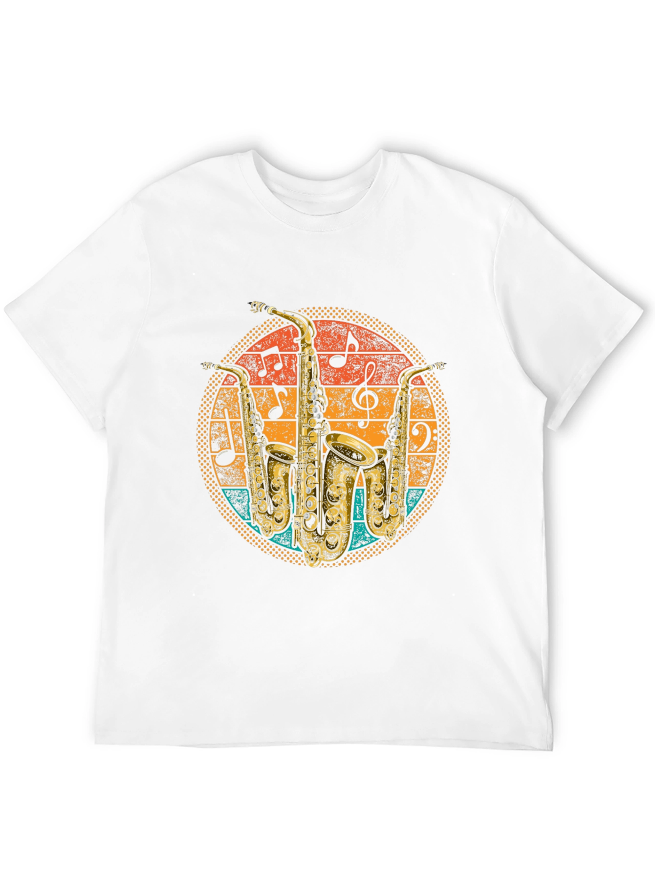 Black Retro Saxophone Music T-Shirt view 12