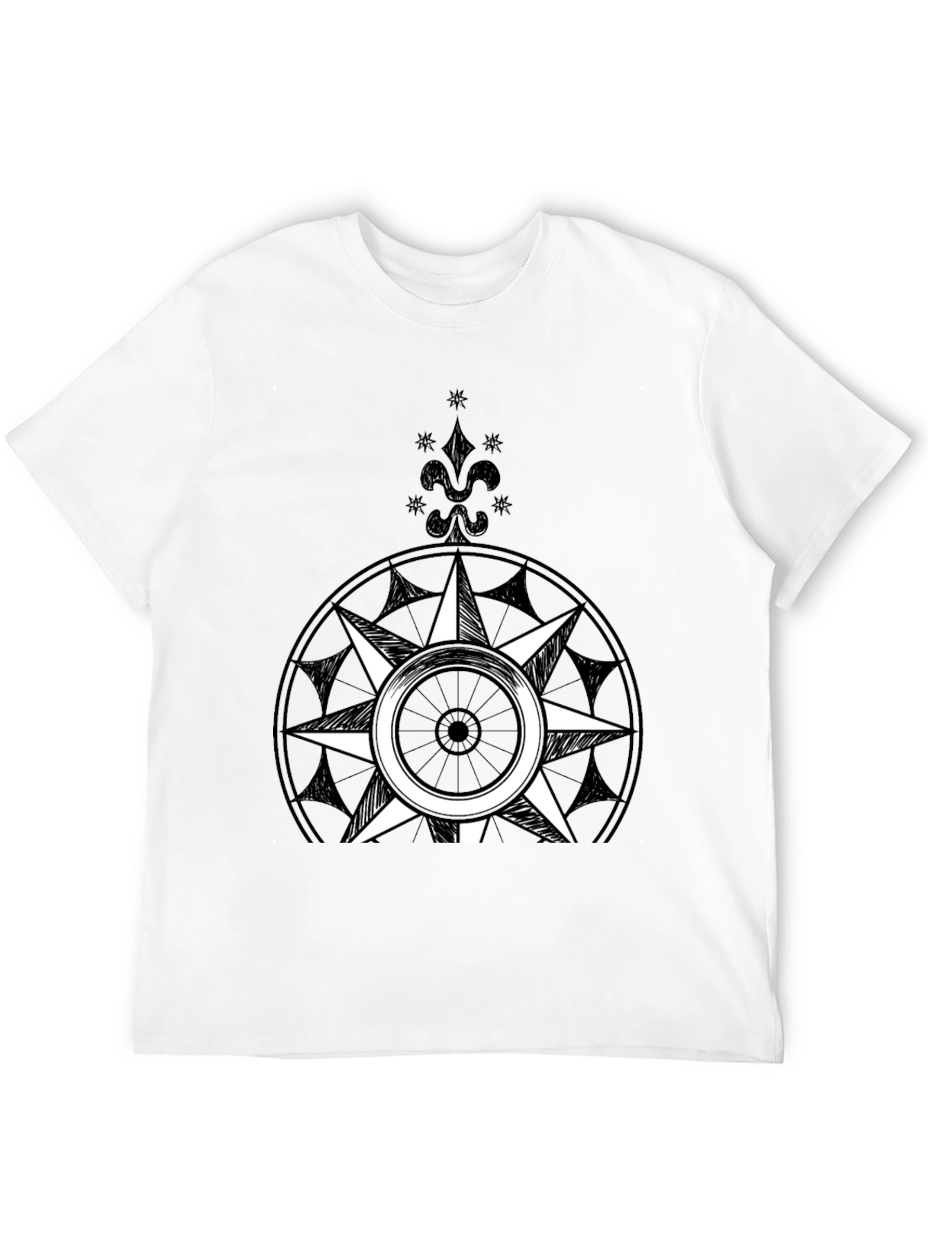 Black Compass Rose Graphic Tee - Black Cotton Blend view 12