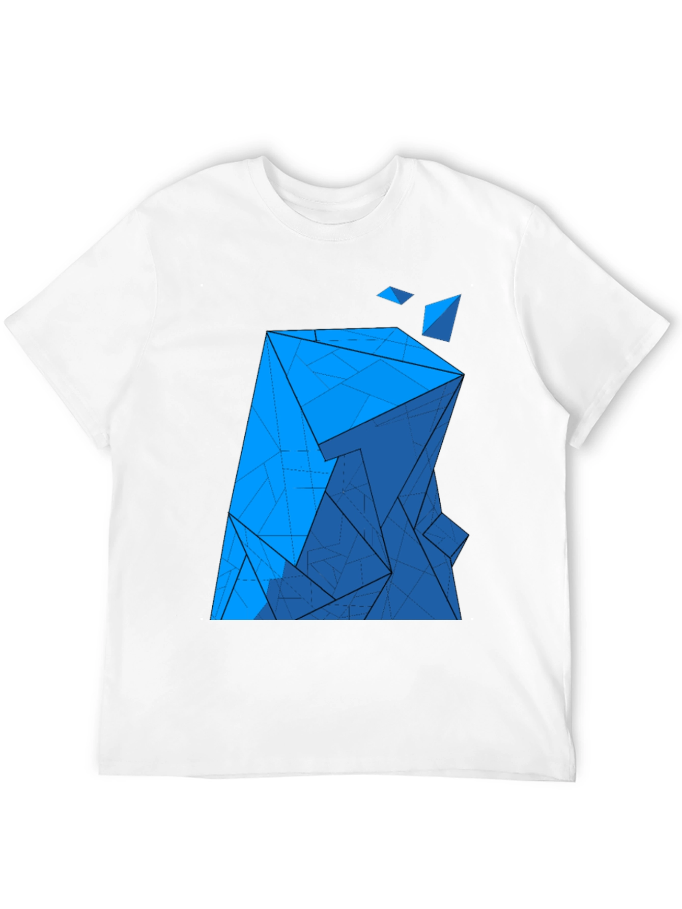 Black Abstract Blue Geometric Print Black T-Shirt view 12