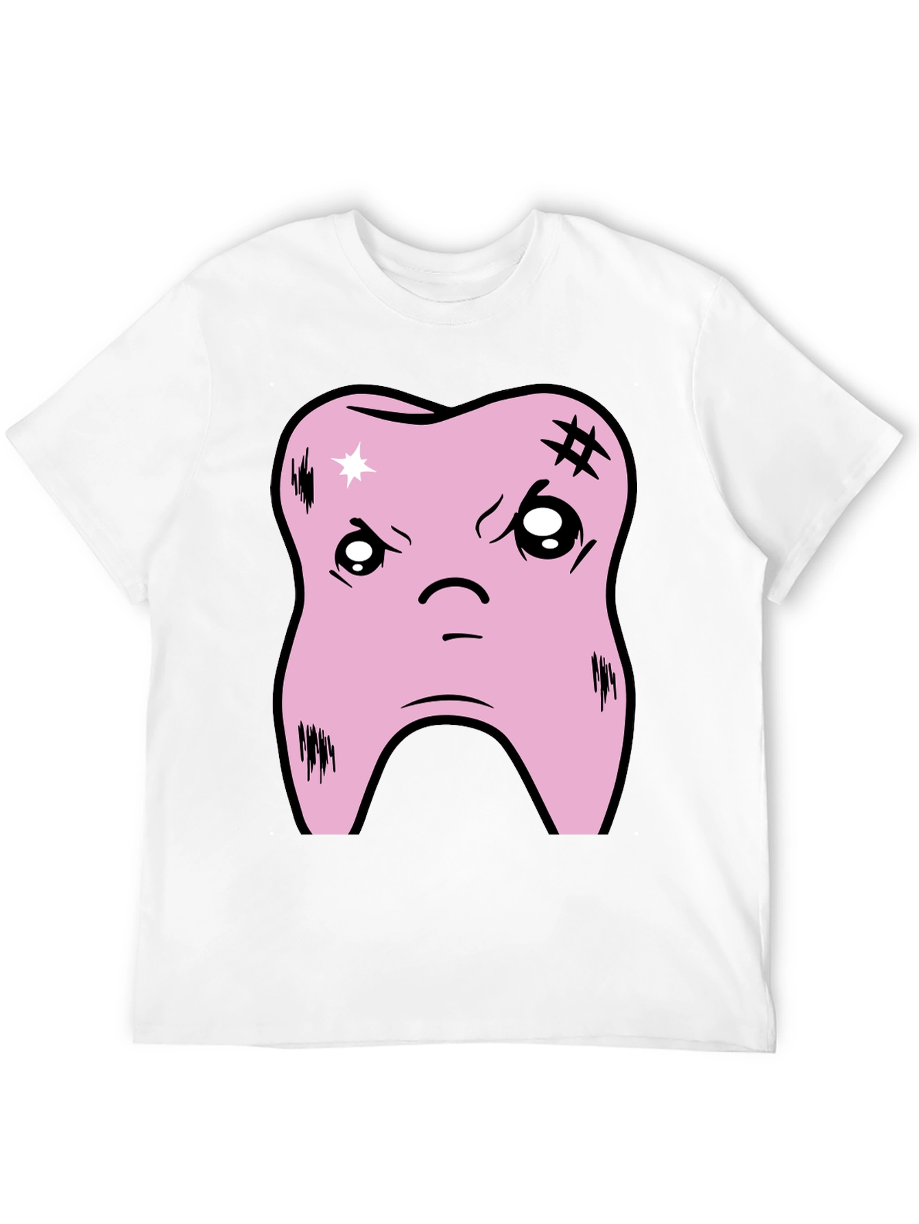 Black Cartoon Tooth Graphic Tee - Black Cotton T-Shirt view 12