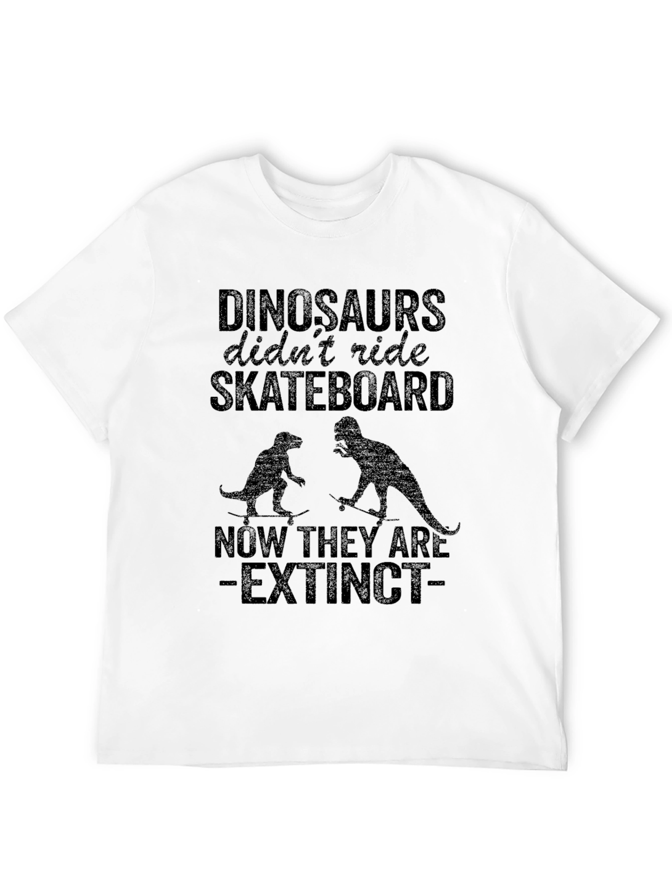 Black Dinosaurs Skateboarding Extinct T-Shirt view 12