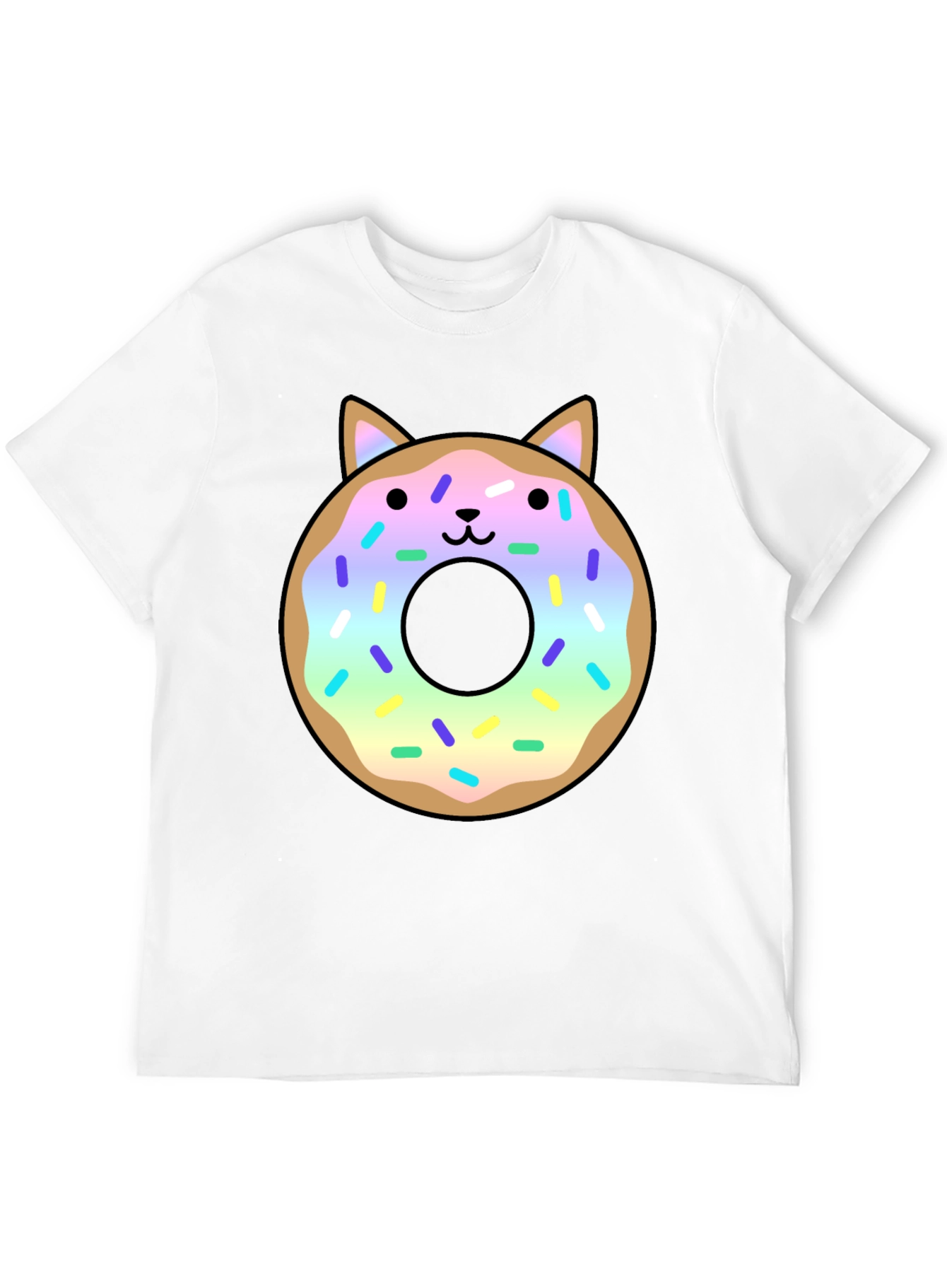 Black Cute Cat Donut Graphic Tee - Black Unisex T-Shirt view 12