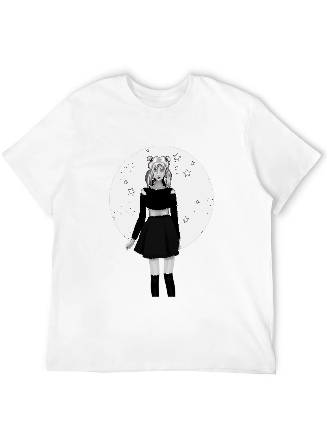 Black Anime Girl Moon Graphic Black T-Shirt view 12